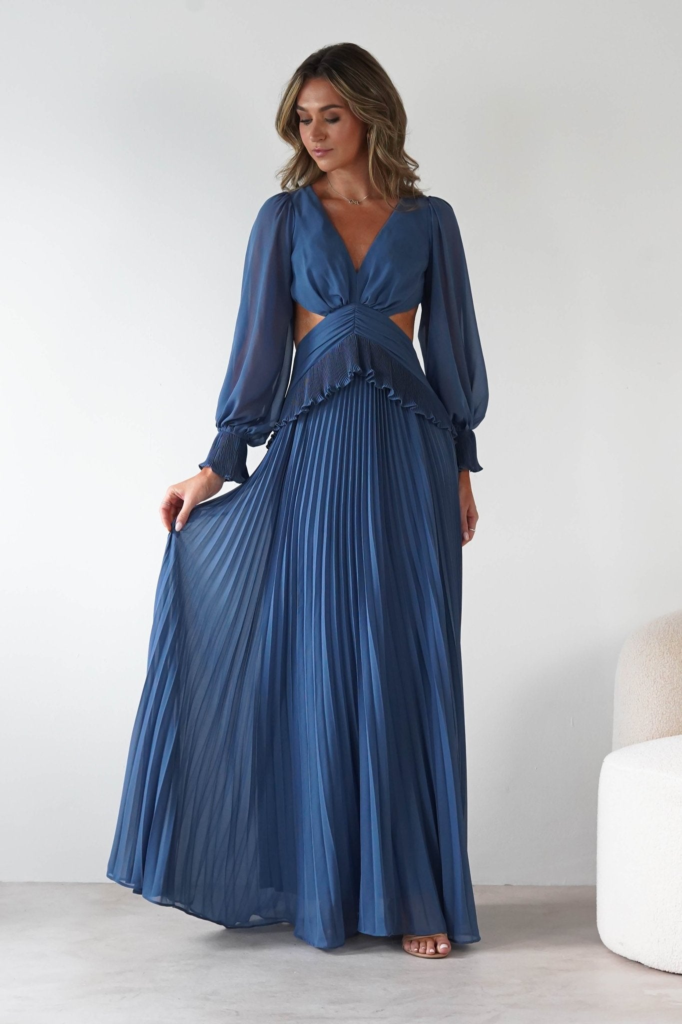 Middleton Pleated Maxi Dress Slate Blue | Wedding Guest Dress | Pleated Skirt | Maxi | Oh Hello Clothing