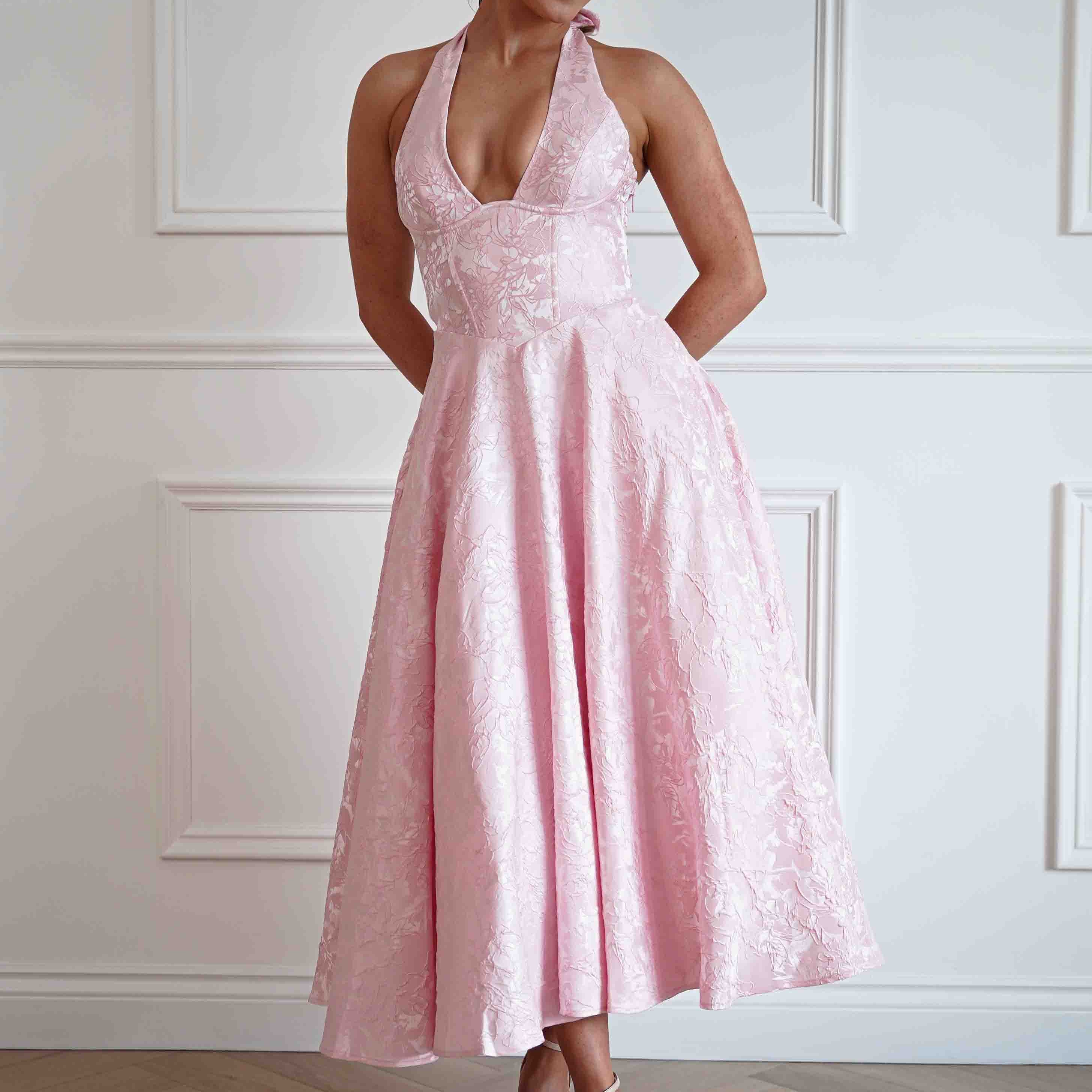 Oh Hello Clothing Women > Clothing > Dresses Mila Jacquard Plunge Midi Dress | Pink