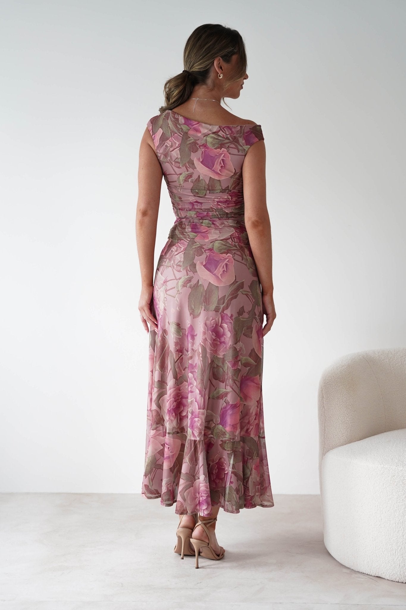 Milla Mesh Floral Bodycon Maxi Dress Blush | Wedding Guest Dress | Bodycon | Maxi | Oh Hello Clothing