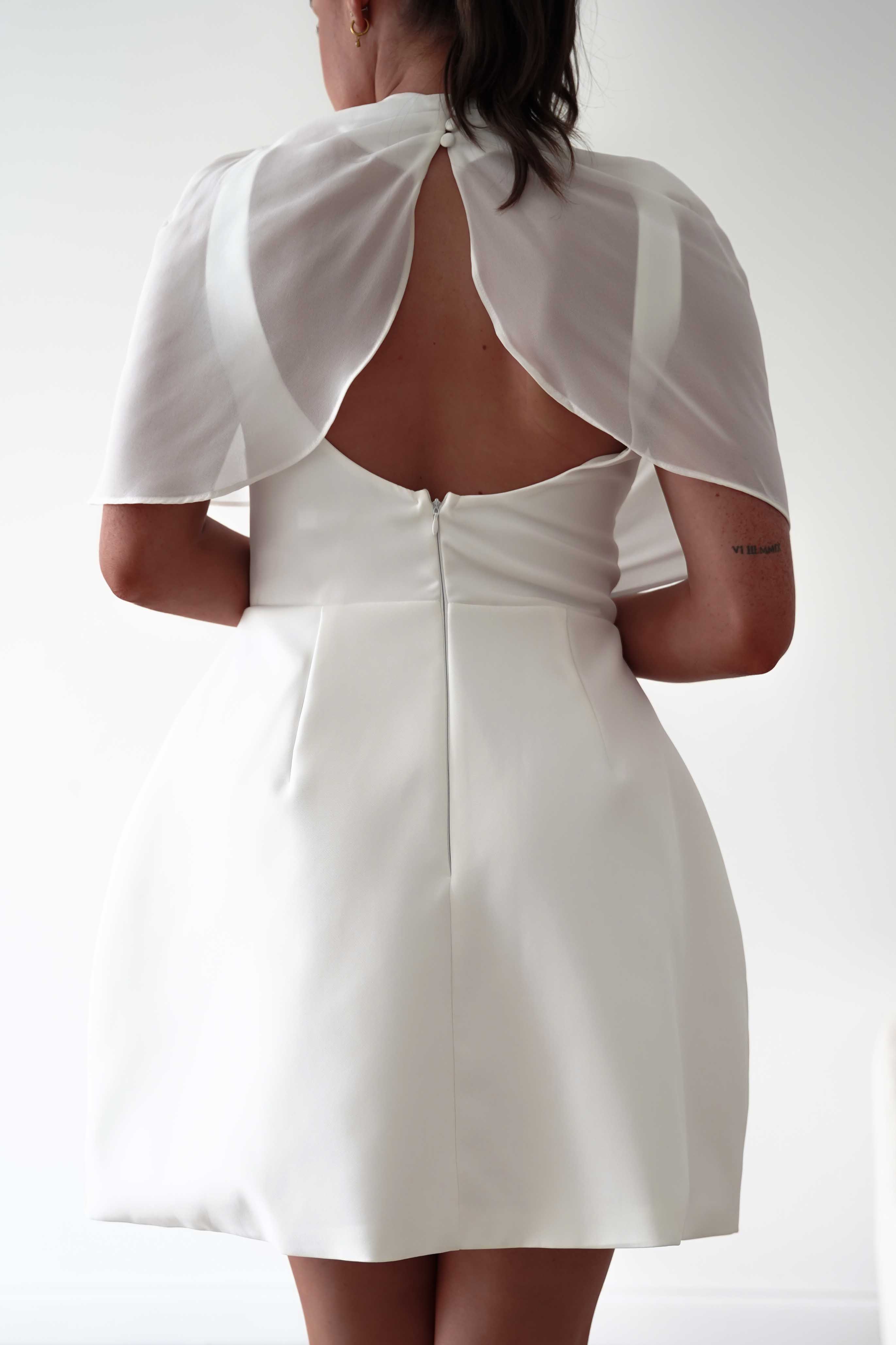 Oh Hello Clothing Women > Clothing > Dresses Millie Structured Chiffon Cape Mini Dress | White