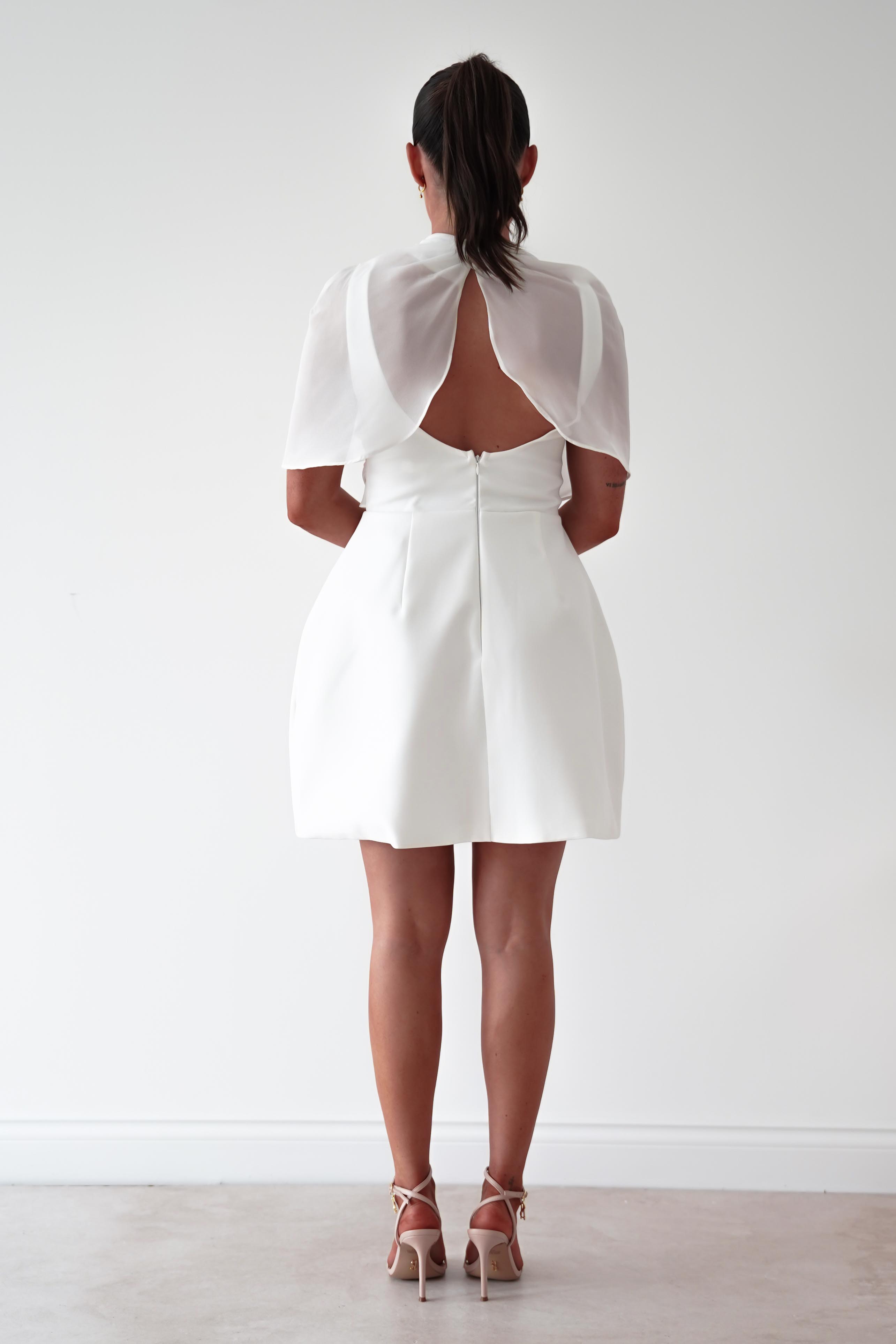 Oh Hello Clothing Women > Clothing > Dresses Millie Structured Chiffon Cape Mini Dress | White