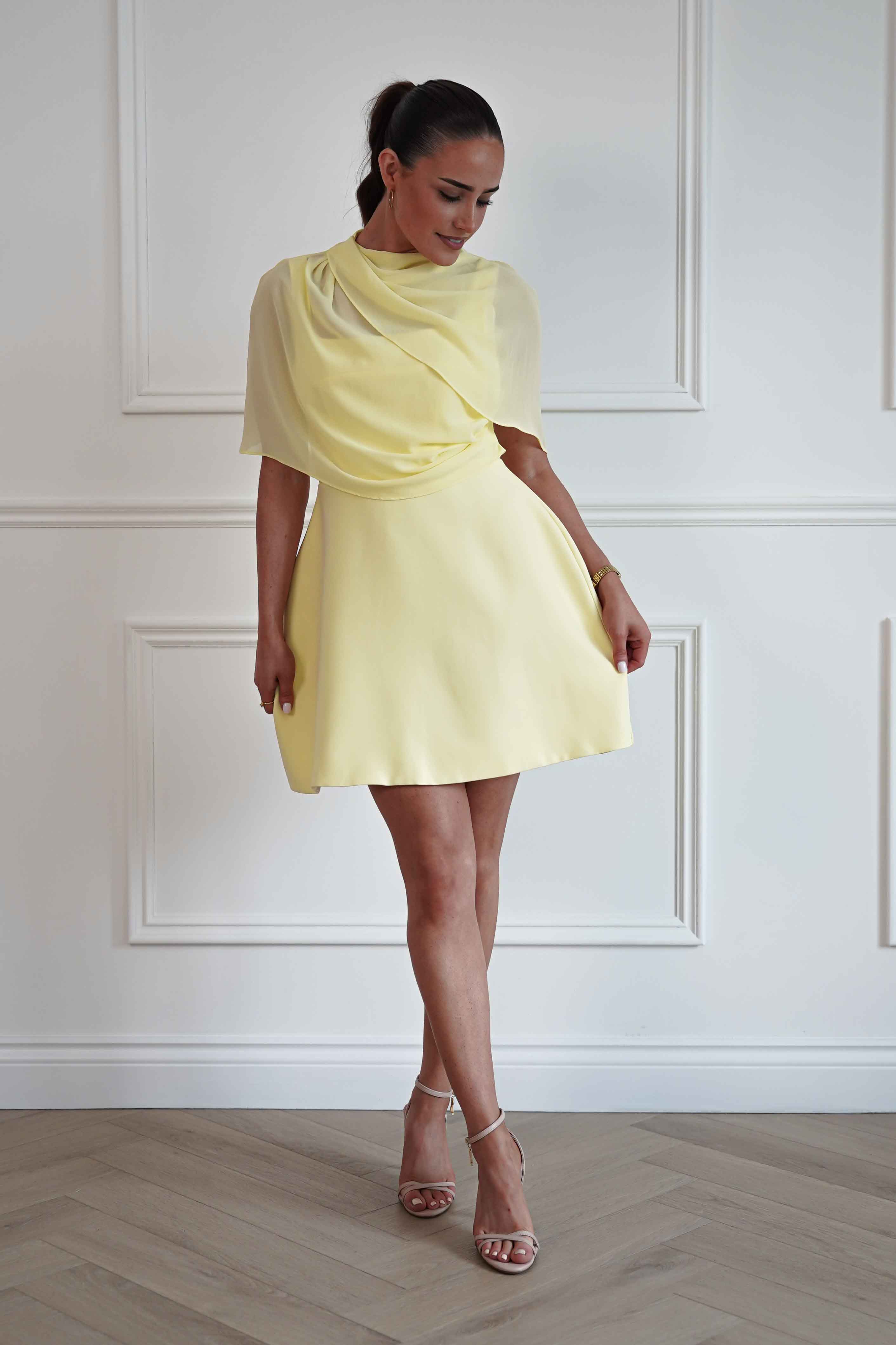 Oh Hello Clothing Women > Clothing > Dresses Millie Structured Chiffon Cape Mini Dress | Yellow