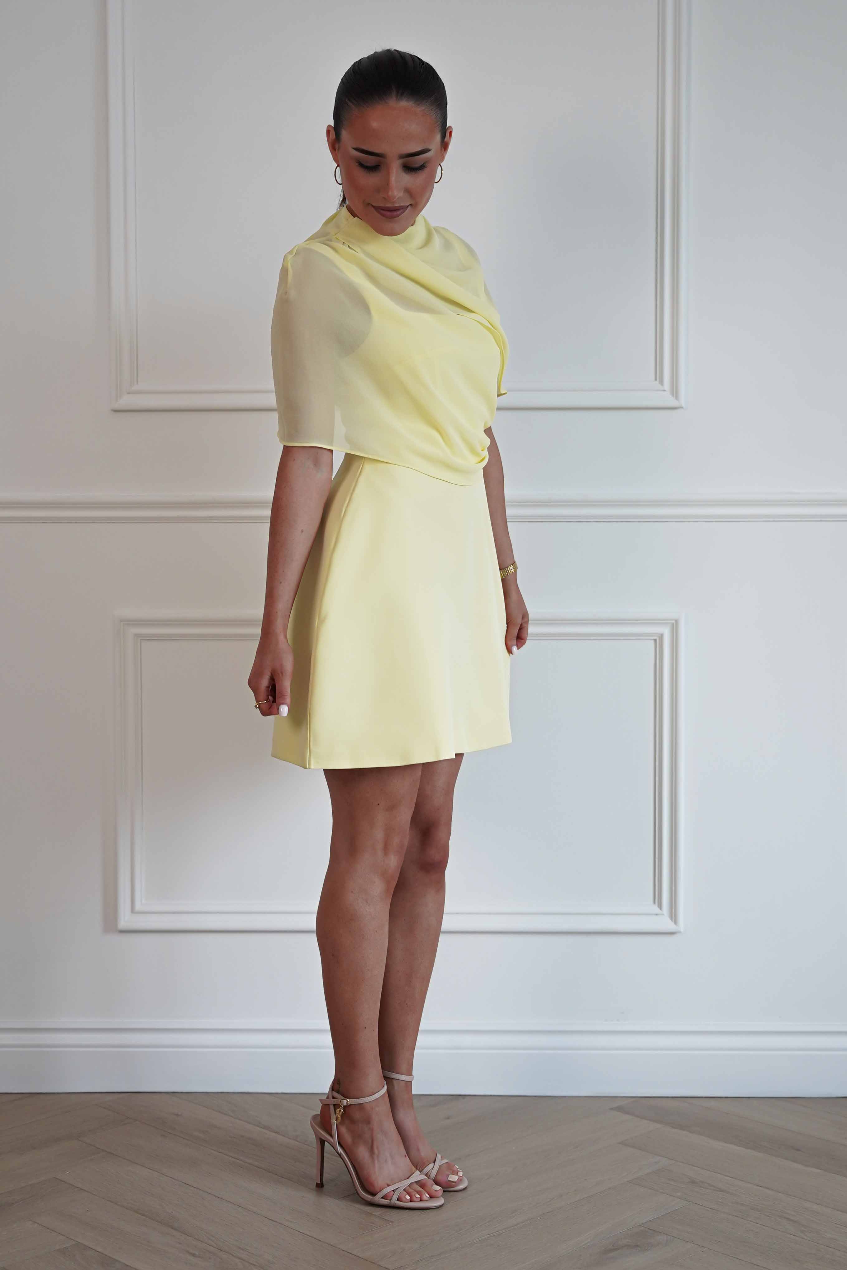 Oh Hello Clothing Women > Clothing > Dresses Millie Structured Chiffon Cape Mini Dress | Yellow