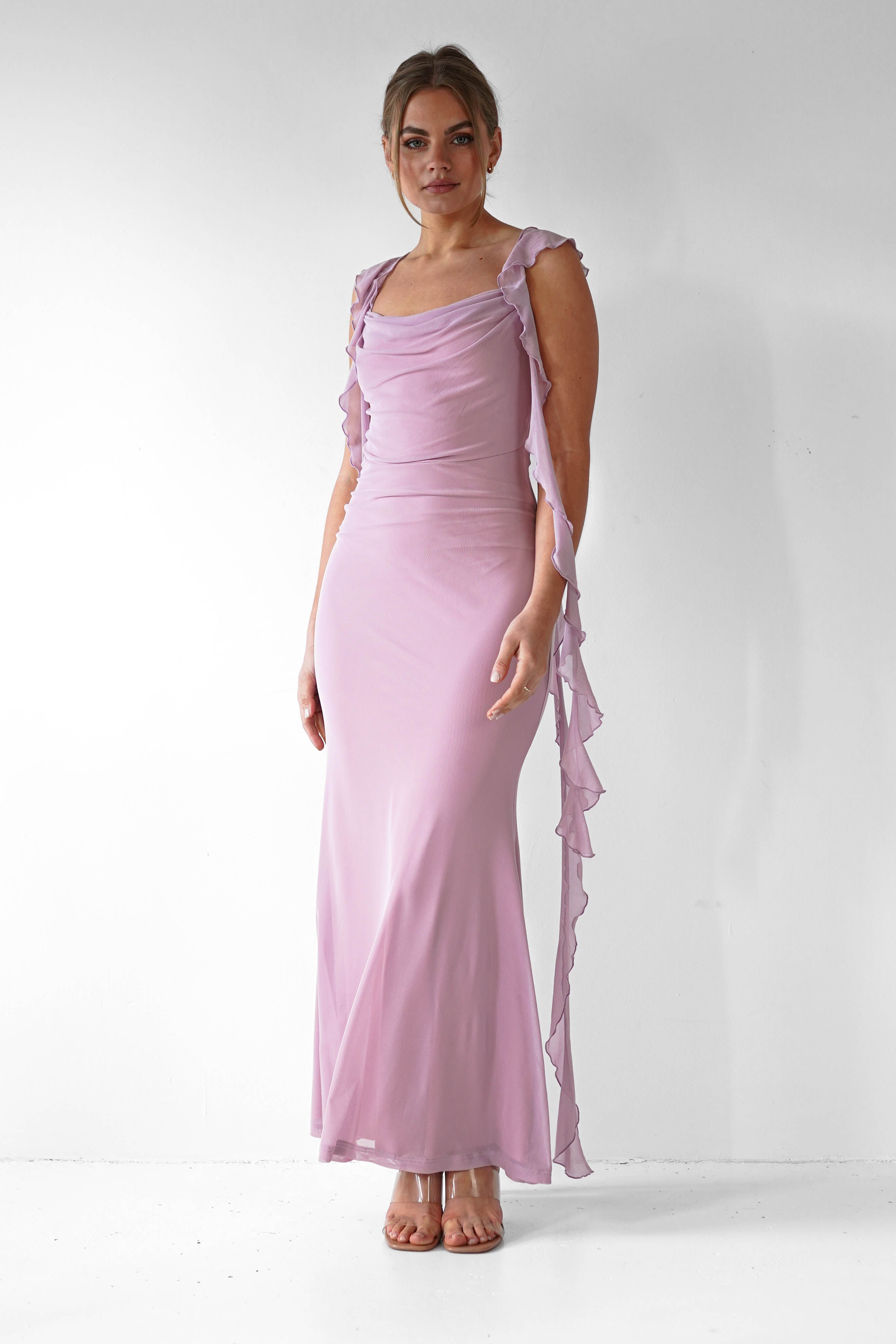 Miranda Ruffle Midaxi Dress Mauve | Wedding Guest Dress | Oh Hello Clothing