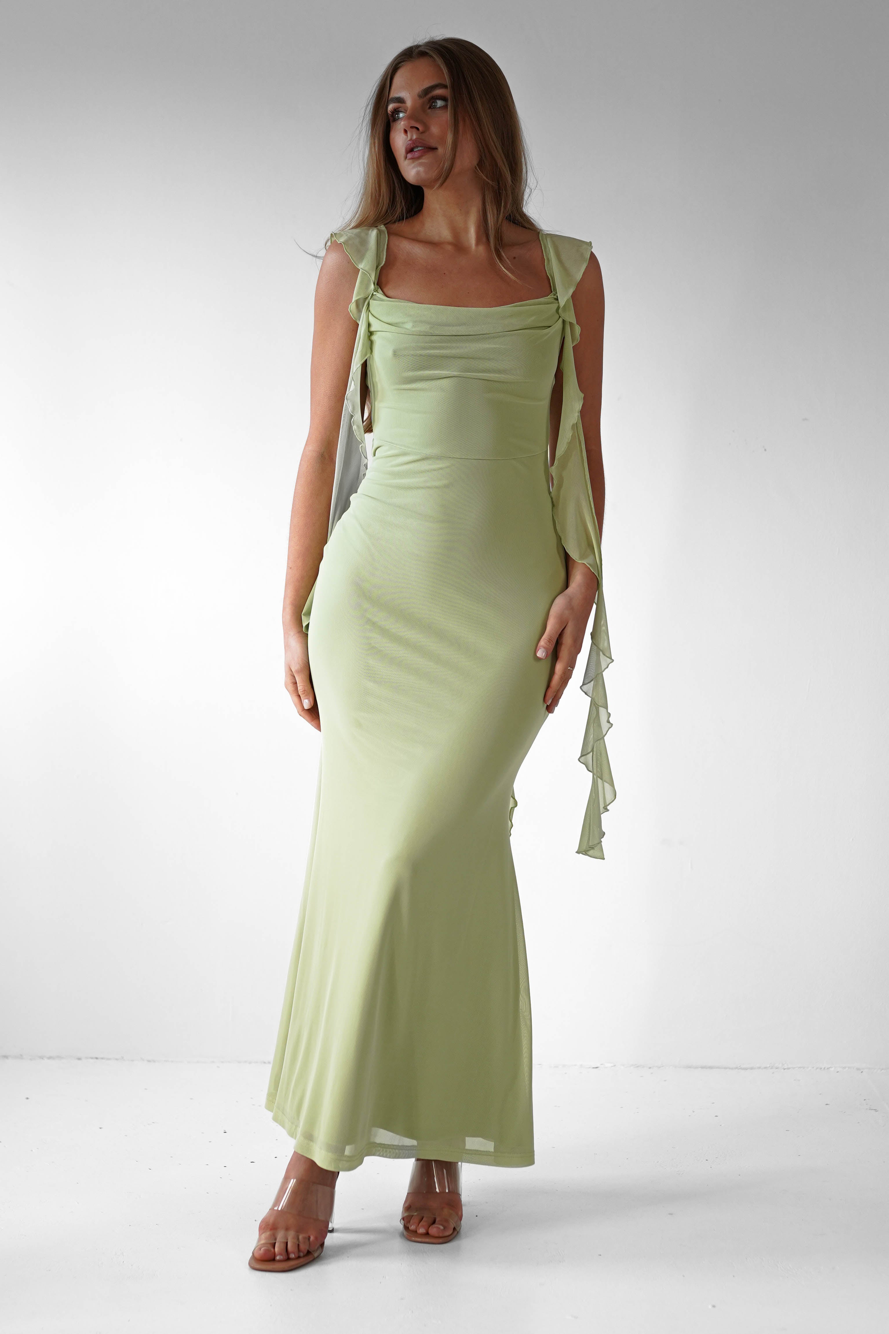 Miranda Ruffle Midaxi Dress Pistachio | Wedding Guest Dress | Oh Hello Clothing