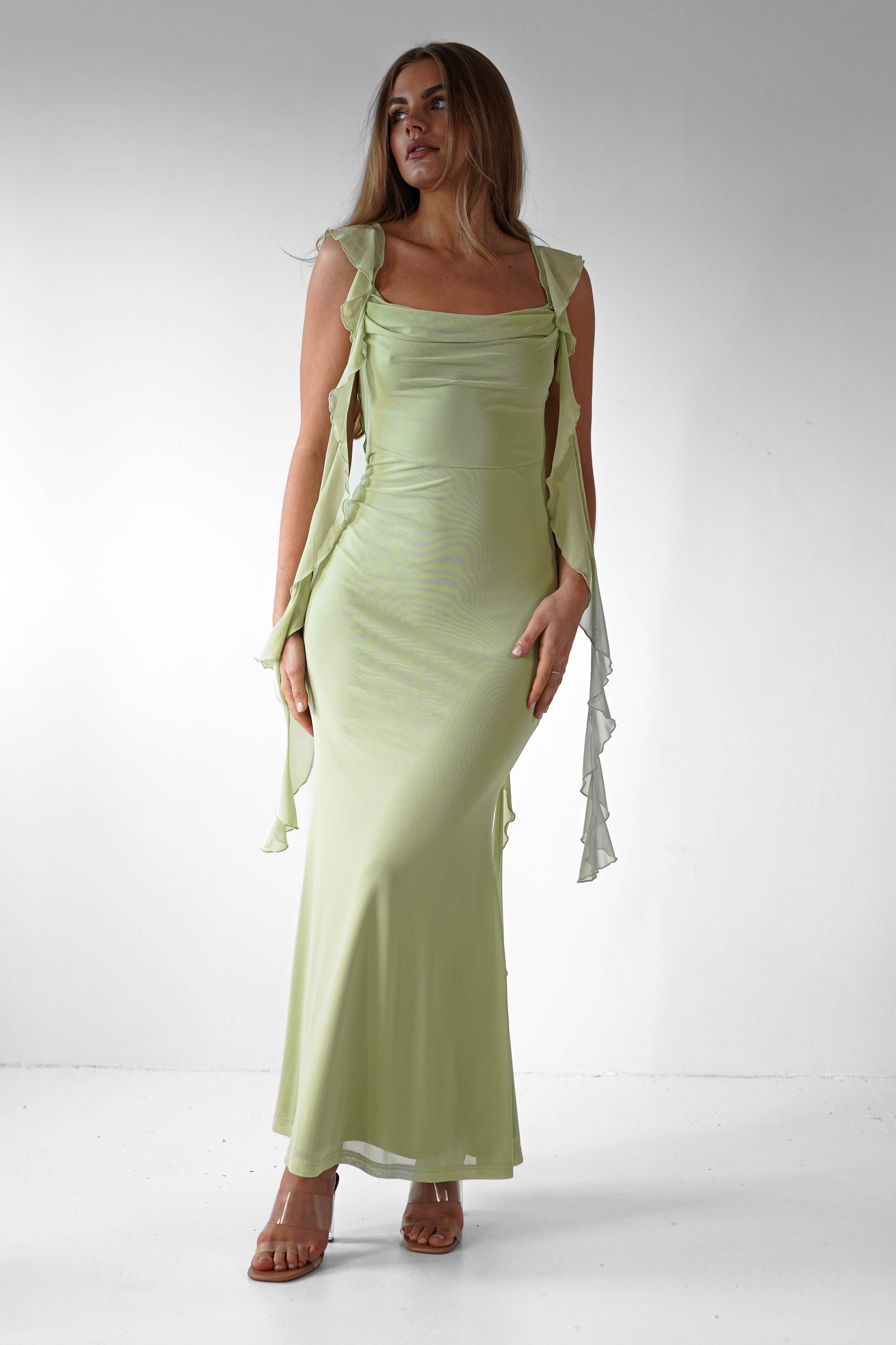 Miranda Ruffle Midaxi Dress Pistachio | Wedding Guest Dress | Oh Hello Clothing
