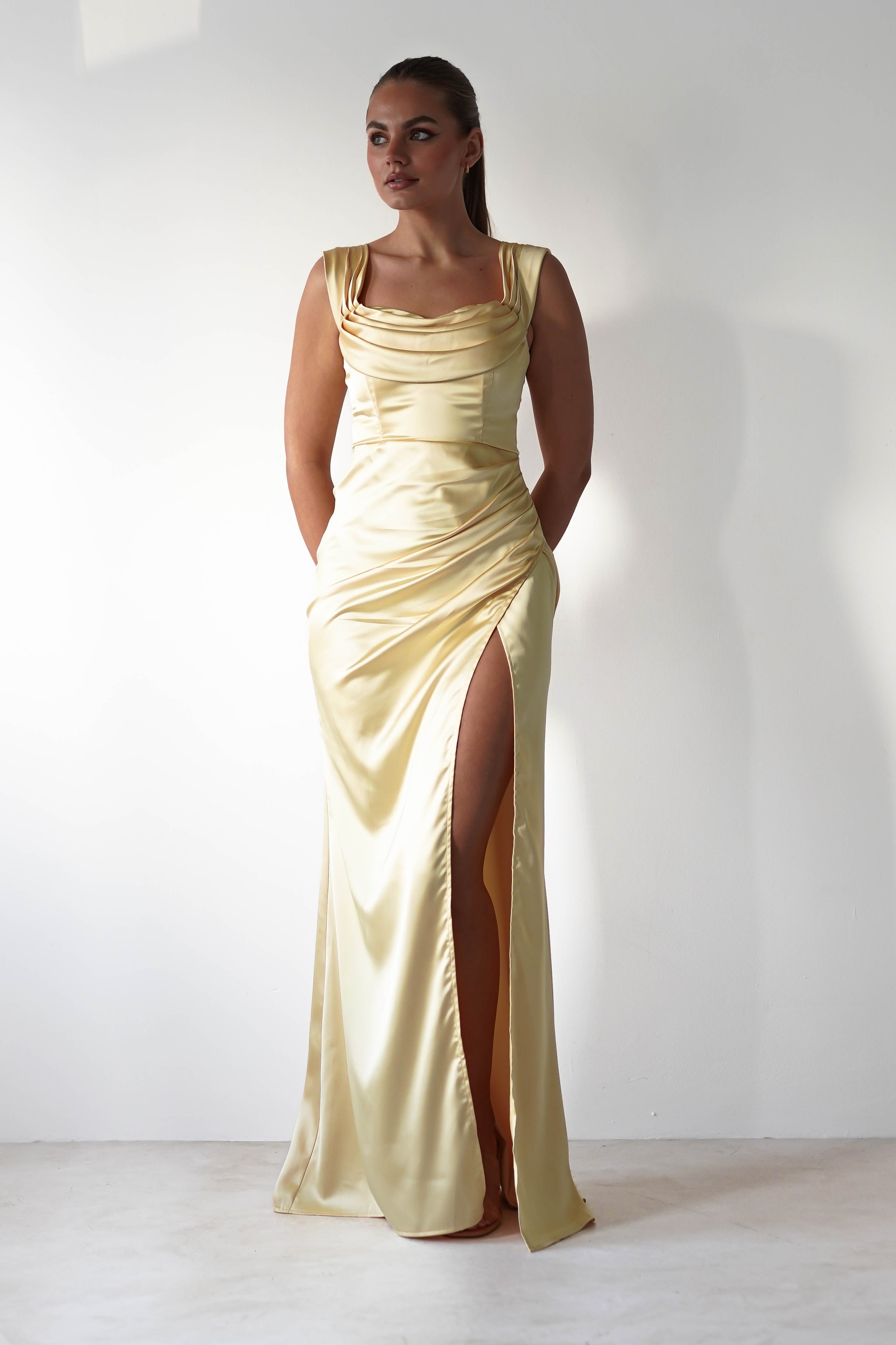 Monica Off The Shoulder Gown | Yellow | Debs & Prom | Formal Gown | Oh Hello Clothing