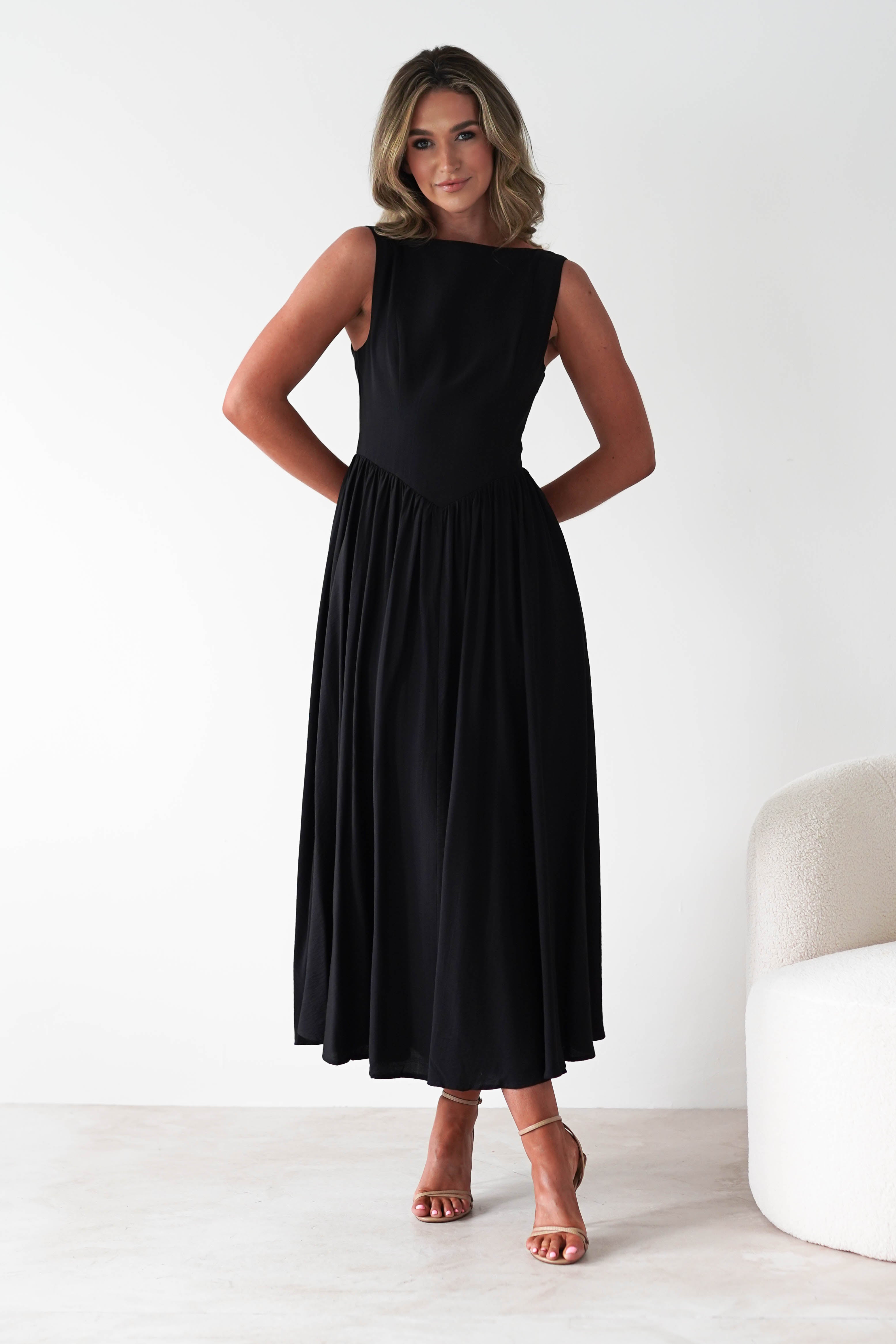 Monroe Skater Midaxi Dress Black | Wedding Guest Dress | Skater | Oh Hello Clothing