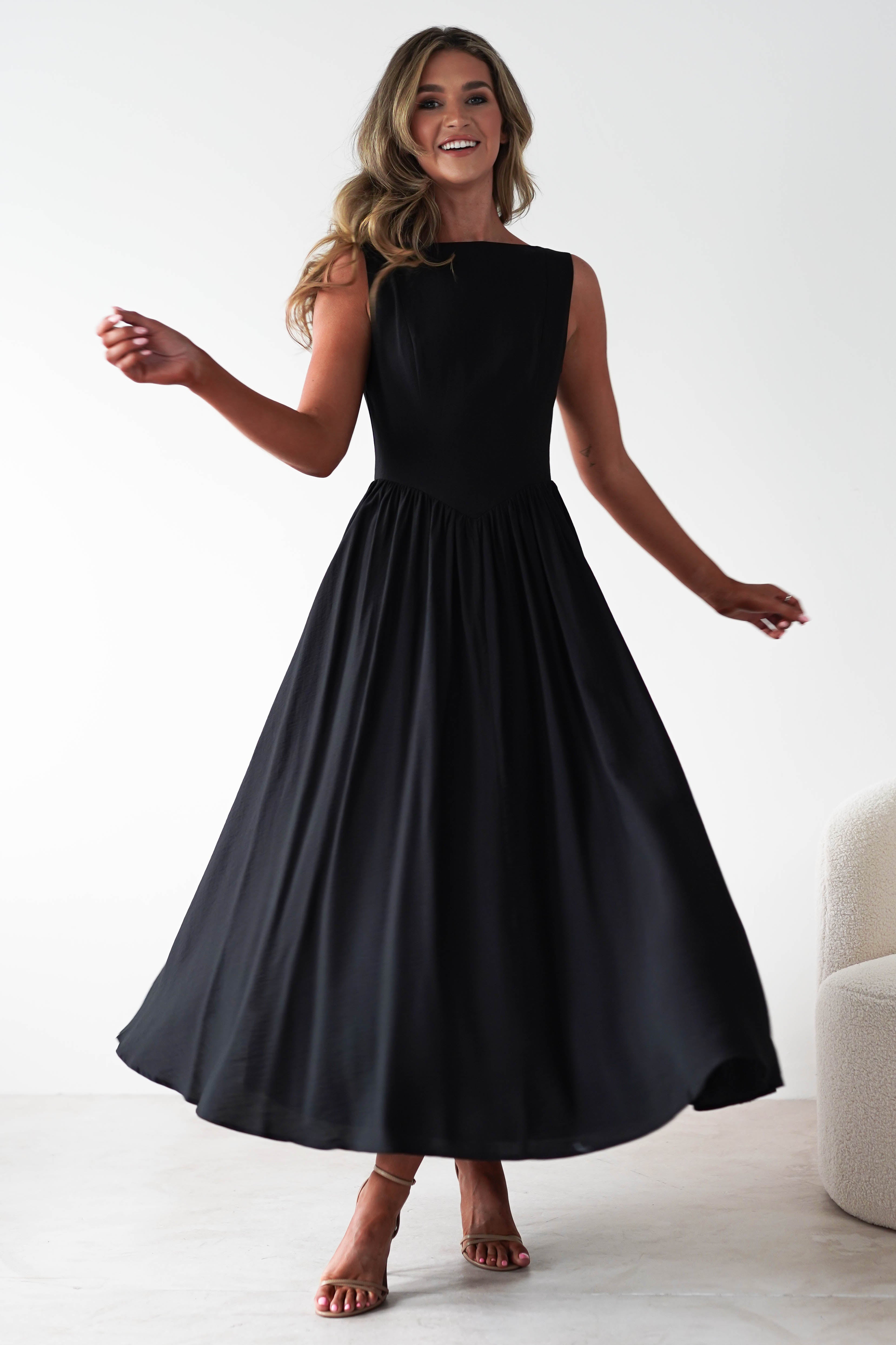 Monroe Skater Midaxi Dress Black | Wedding Guest Dress | Skater | Oh Hello Clothing