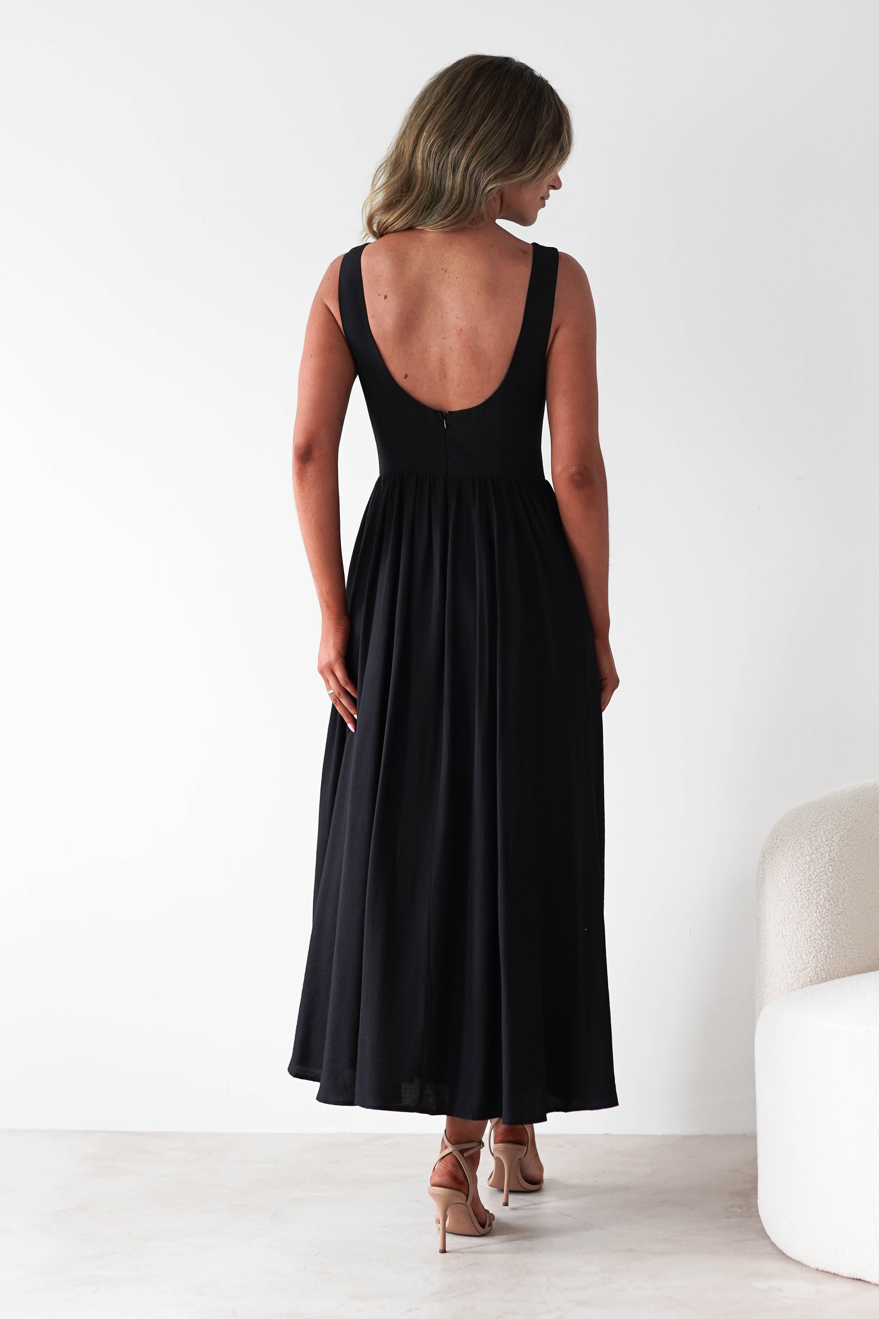 Monroe Skater Midaxi Dress Black | Wedding Guest Dress | Skater | Oh Hello Clothing