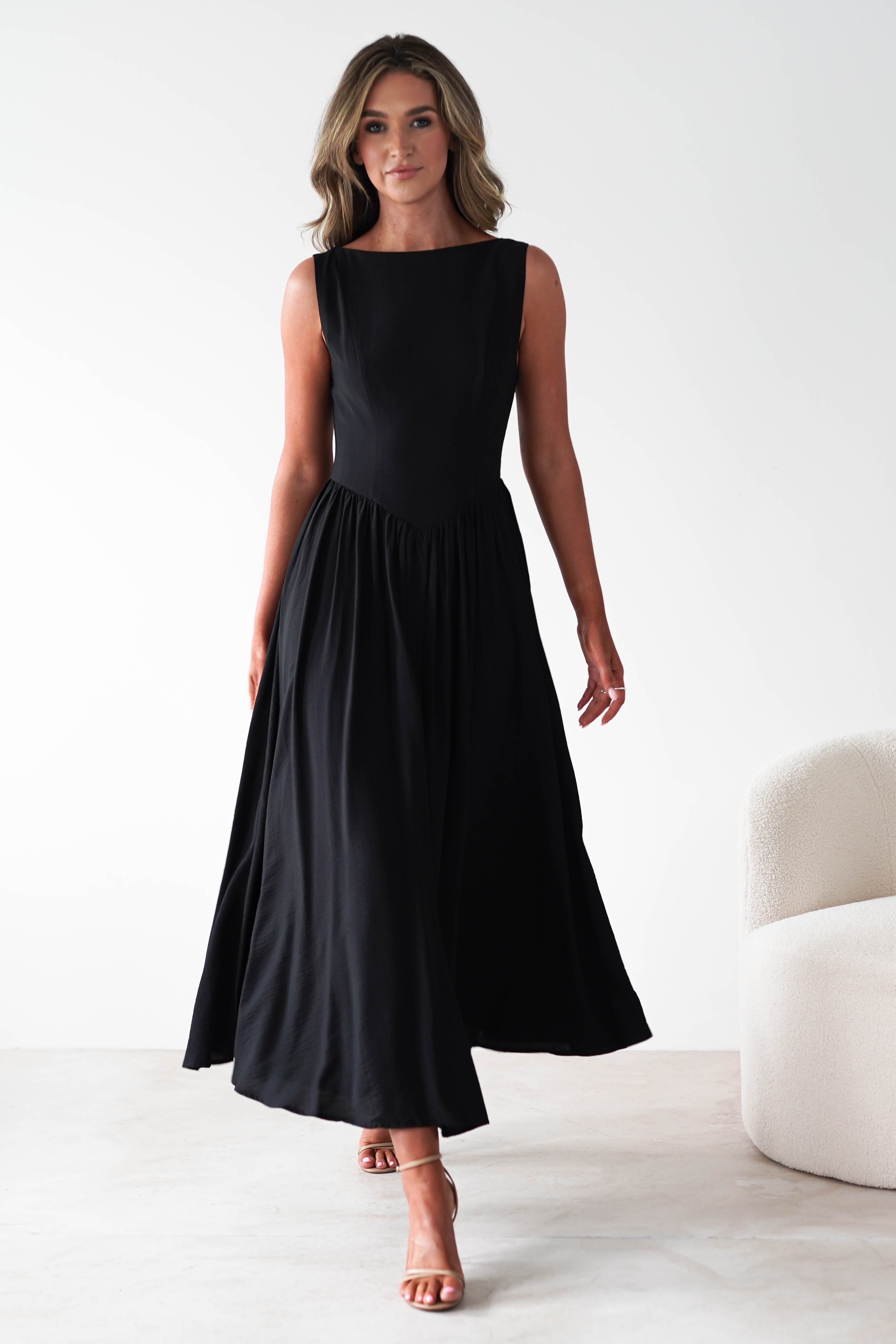 Monroe Skater Midaxi Dress Black | Wedding Guest Dress | Skater | Oh Hello Clothing