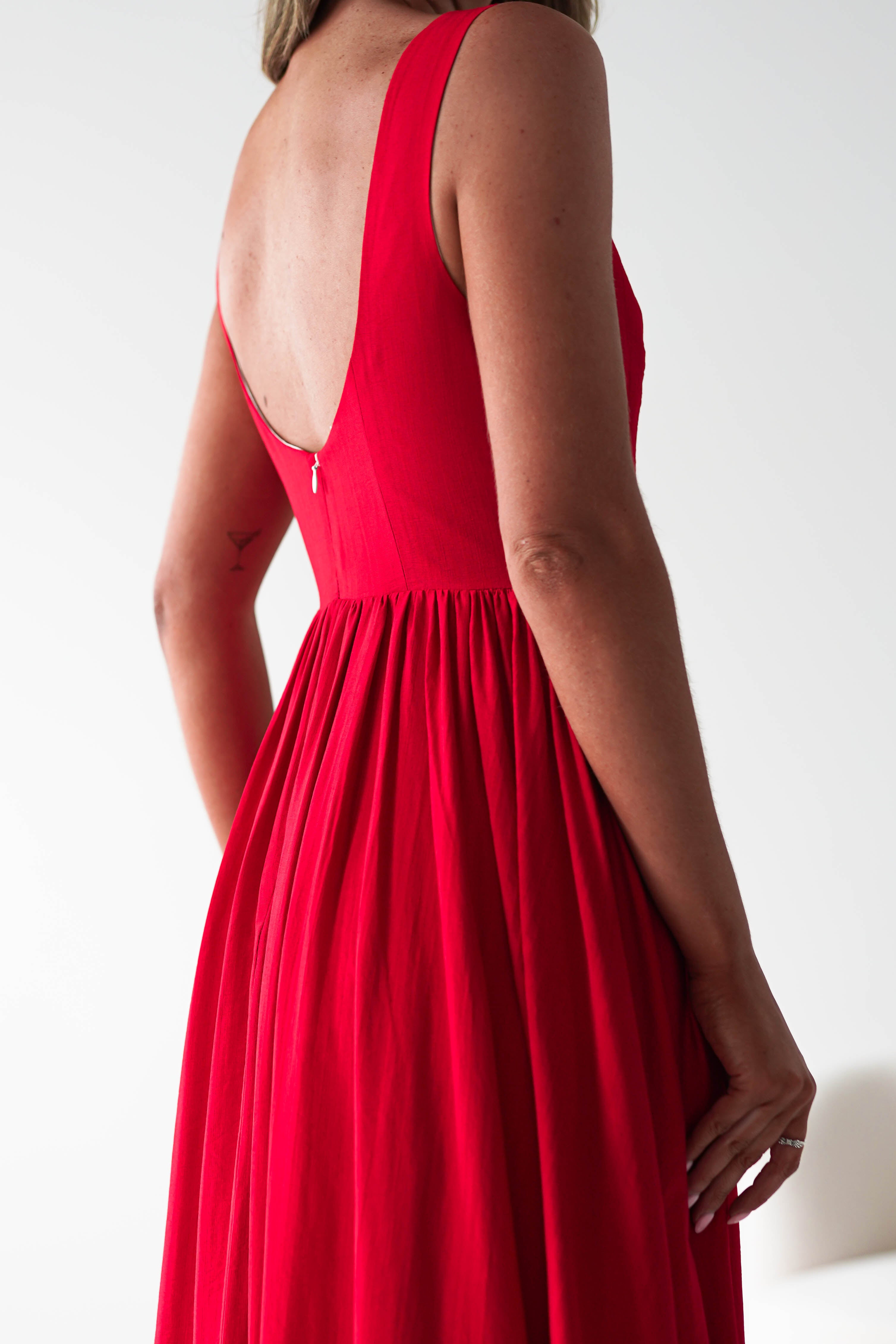 Monroe Skater Midaxi Dress Red | Wedding Guest Dress | Skater | Oh Hello Clothing