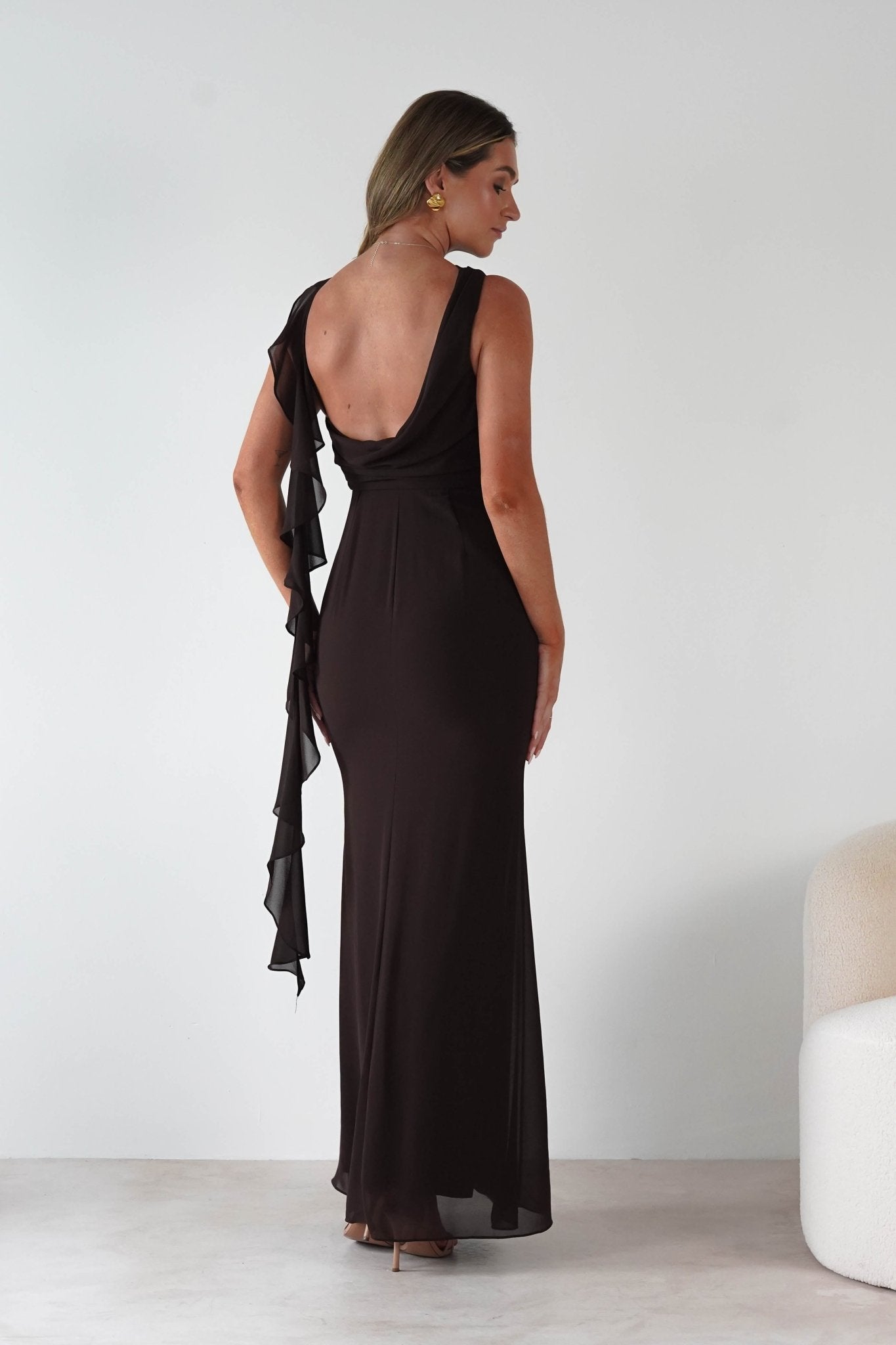 Montana Chiffon Maxi Dress Brown | Wedding Guest Dress | Maxi | Chiffon | Oh Hello Clothing