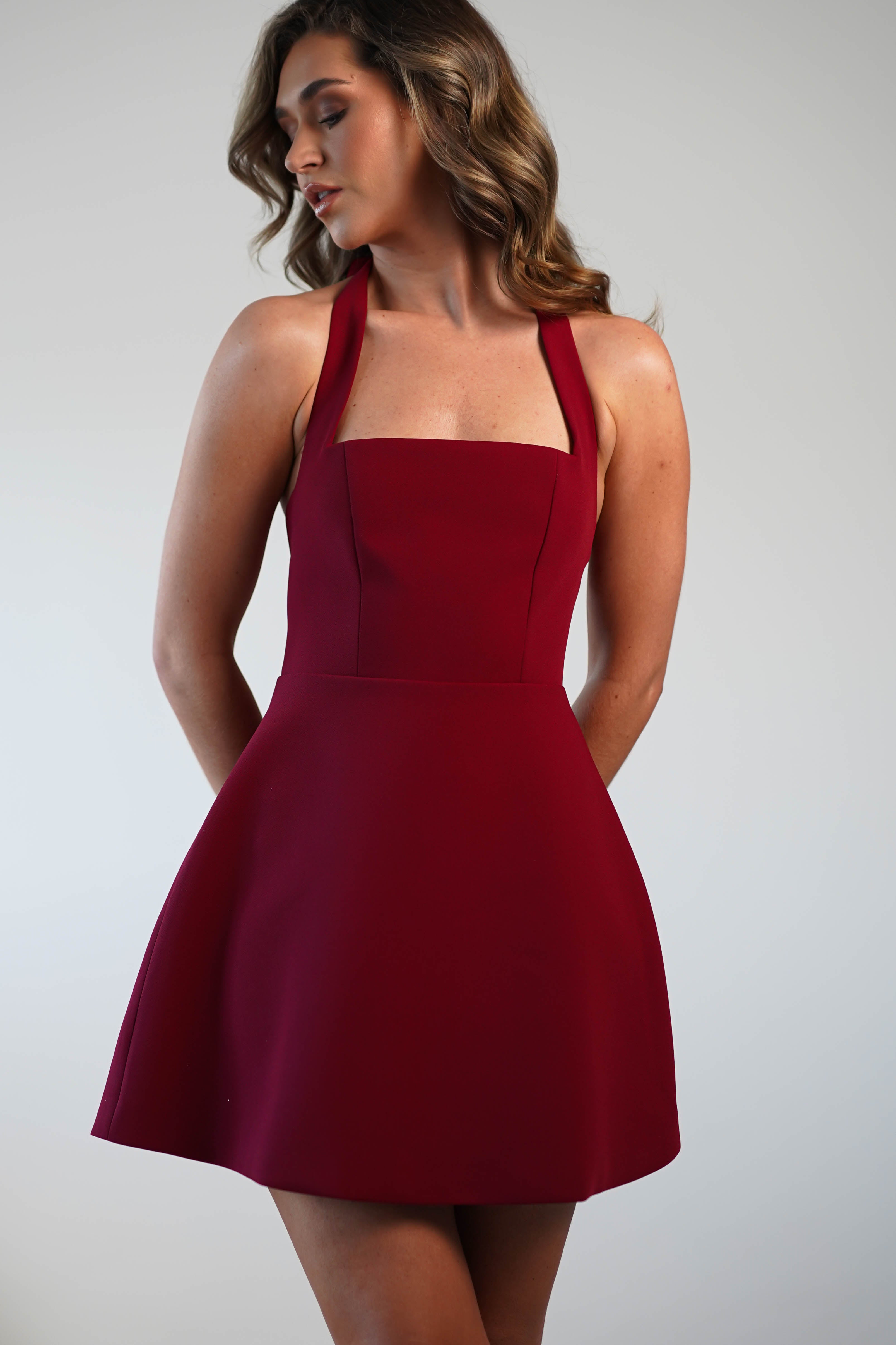 Morocco Halterneck Mini Dress Wine | Wedding Guest Dress | Halter Neck | Oh Hello Clothing