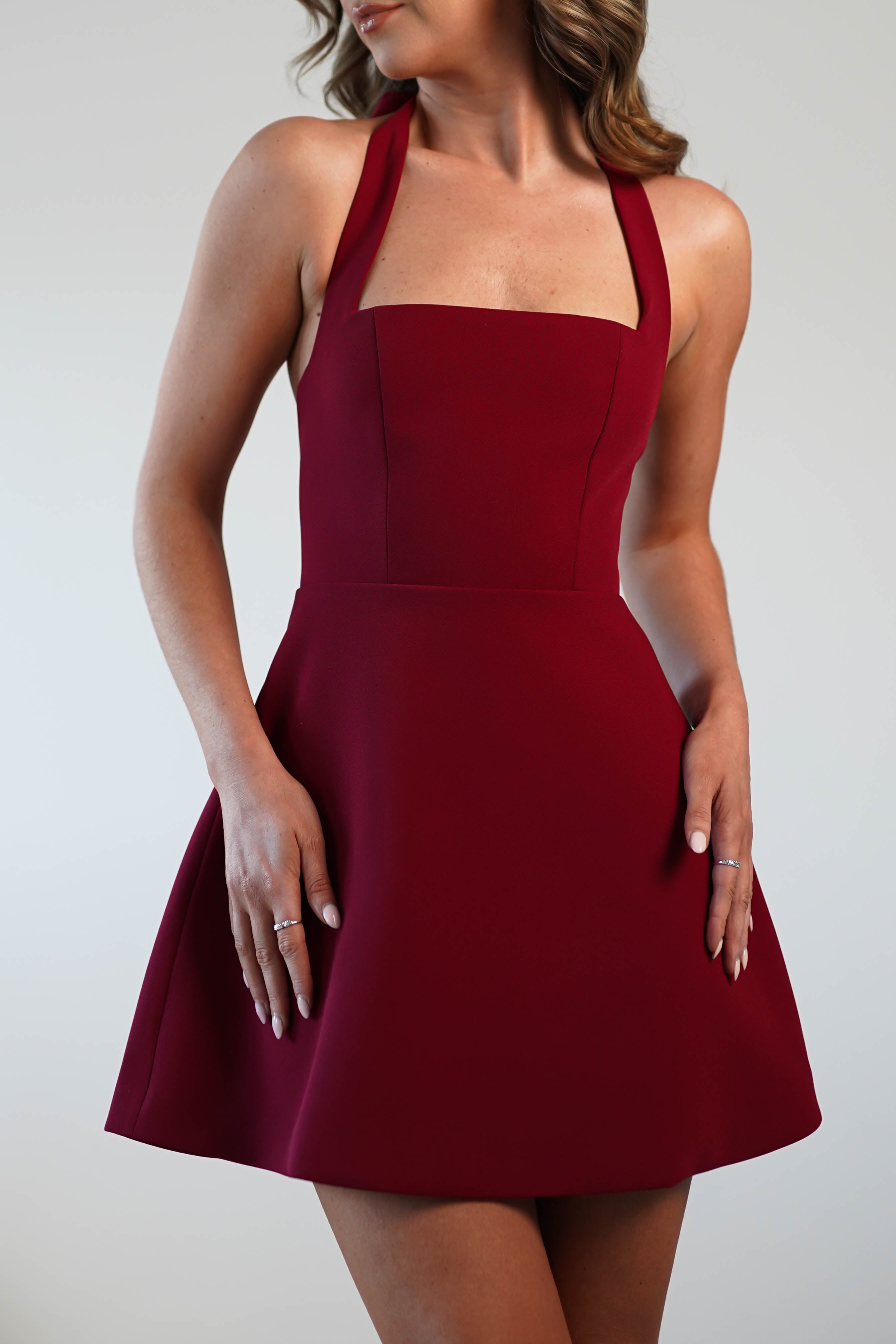 Morocco Halterneck Mini Dress Wine | Wedding Guest Dress | Halter Neck | Oh Hello Clothing