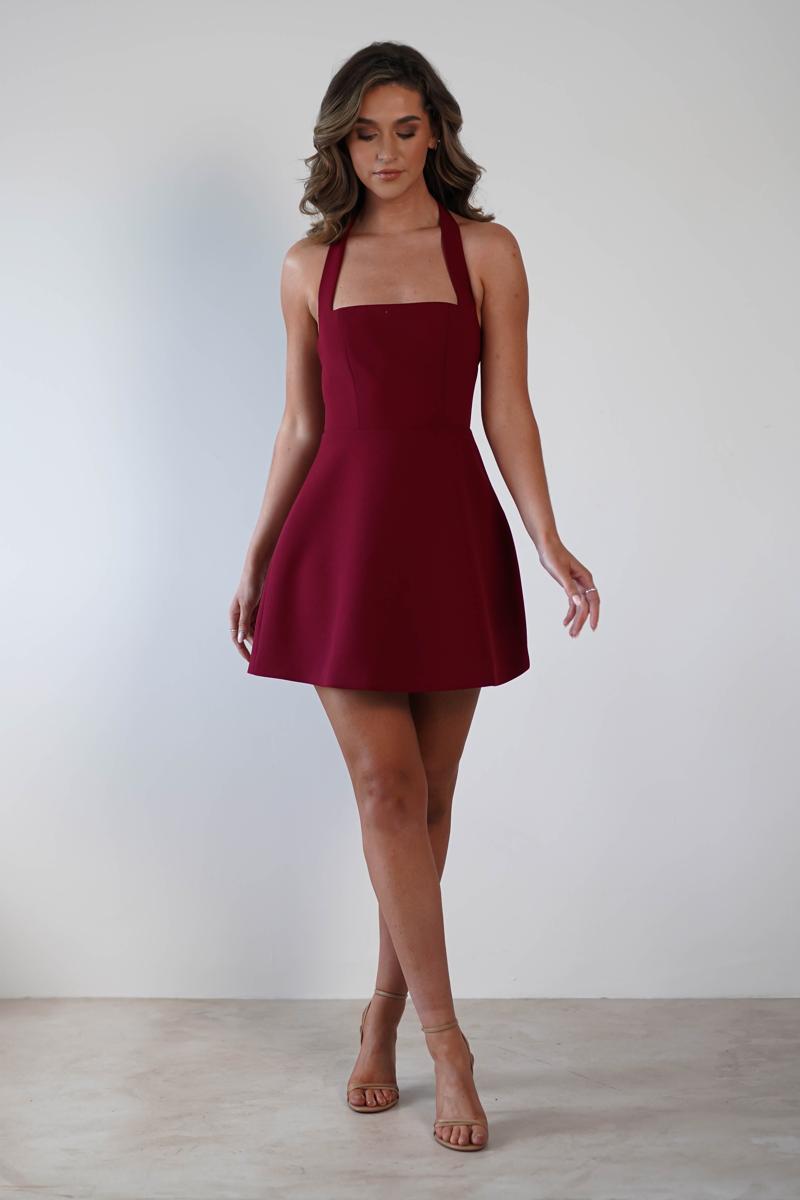 Morocco Halterneck Mini Dress Wine | Wedding Guest Dress | Halter Neck | Oh Hello Clothing