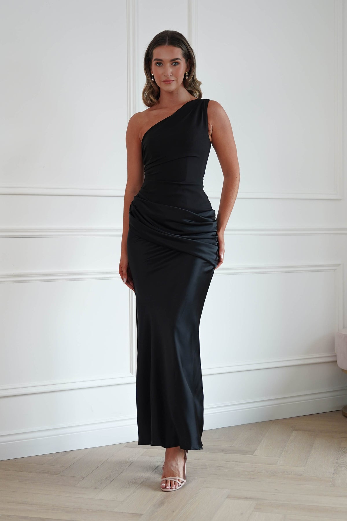 Oh Hello Clothing Dresses > Prom Dresses Nadalia One Shoulder Satin Maxi Dress | Black