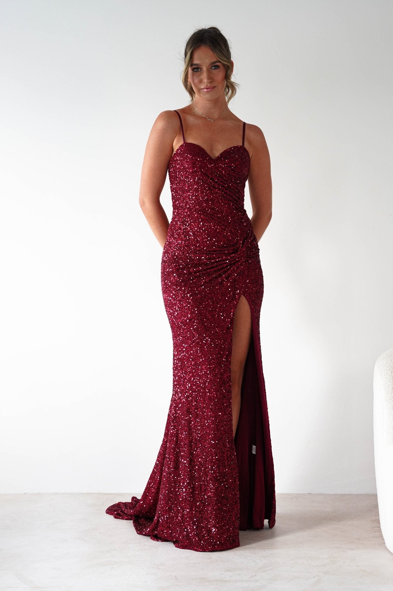 Nalita Bodycon Sequin Gown | Deep Red | Debs & Prom | Formal Gown | Oh Hello Clothing