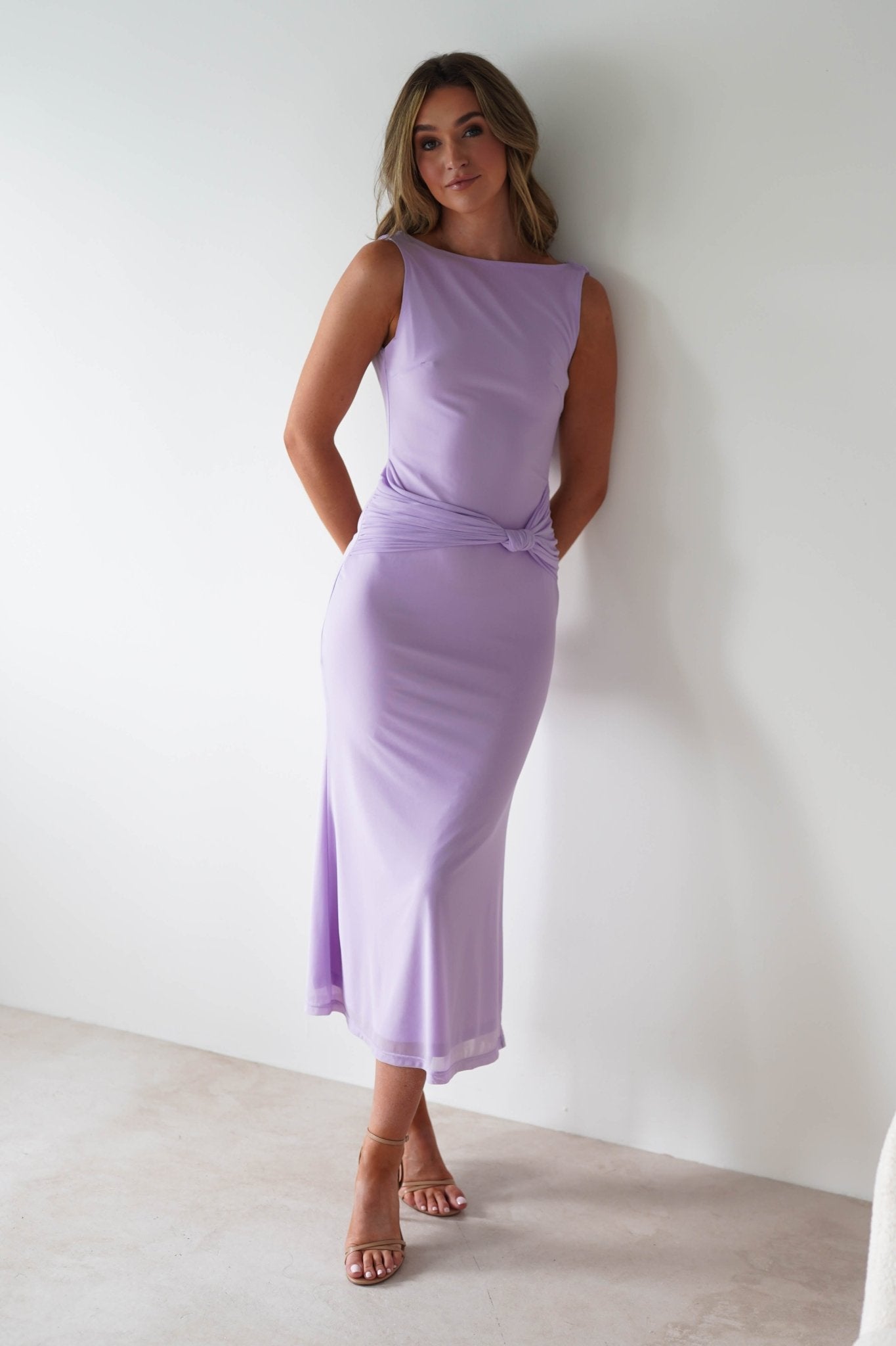 Neelia Mesh Bodycon Midaxi Dress Lilac | Wedding Guest Dress | Bodycon | Mesh | Oh Hello Clothing