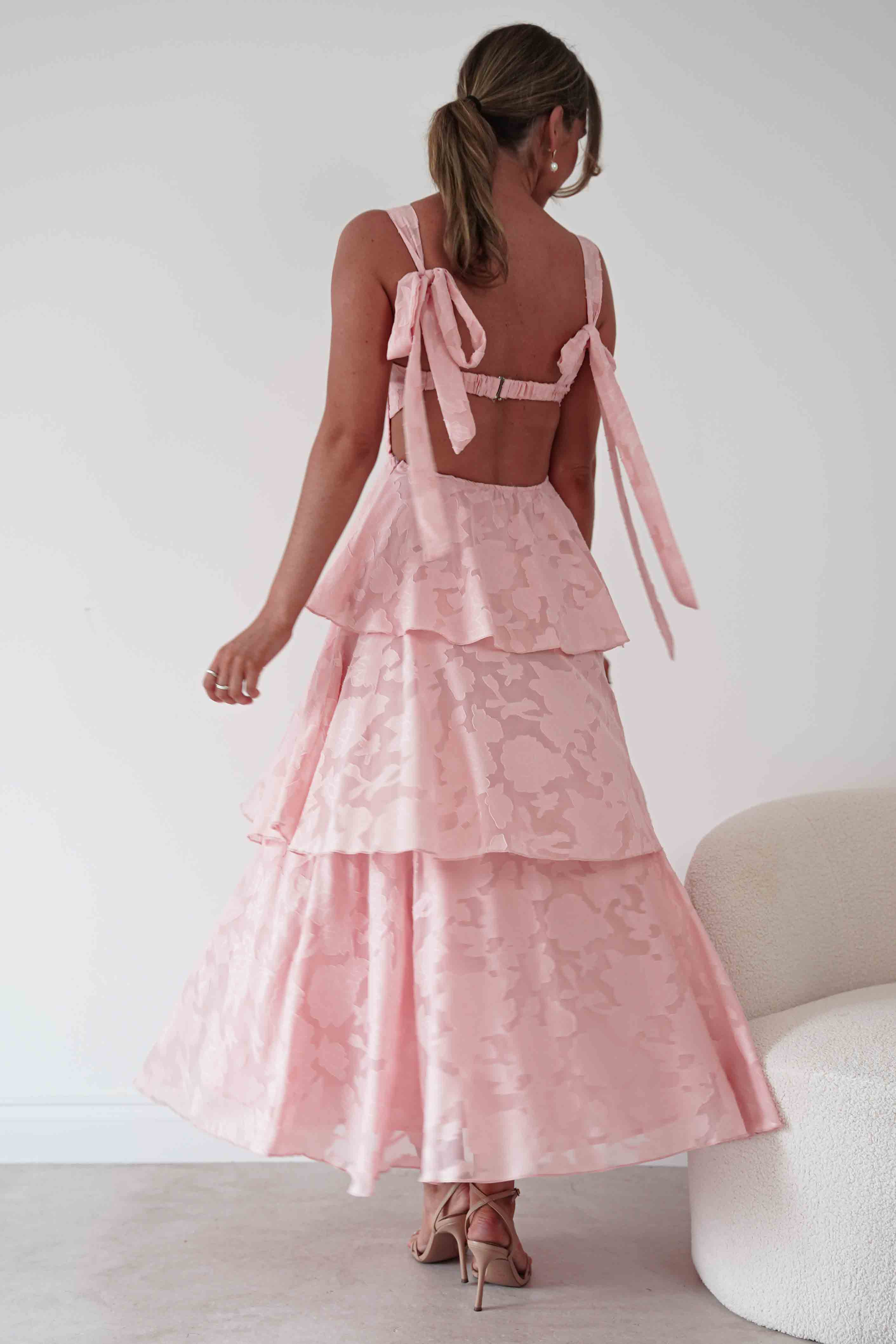 Oh Hello Clothing Women > Clothing > Dresses Niama Floral Jacquard Tiered Maxi Dress | Blush