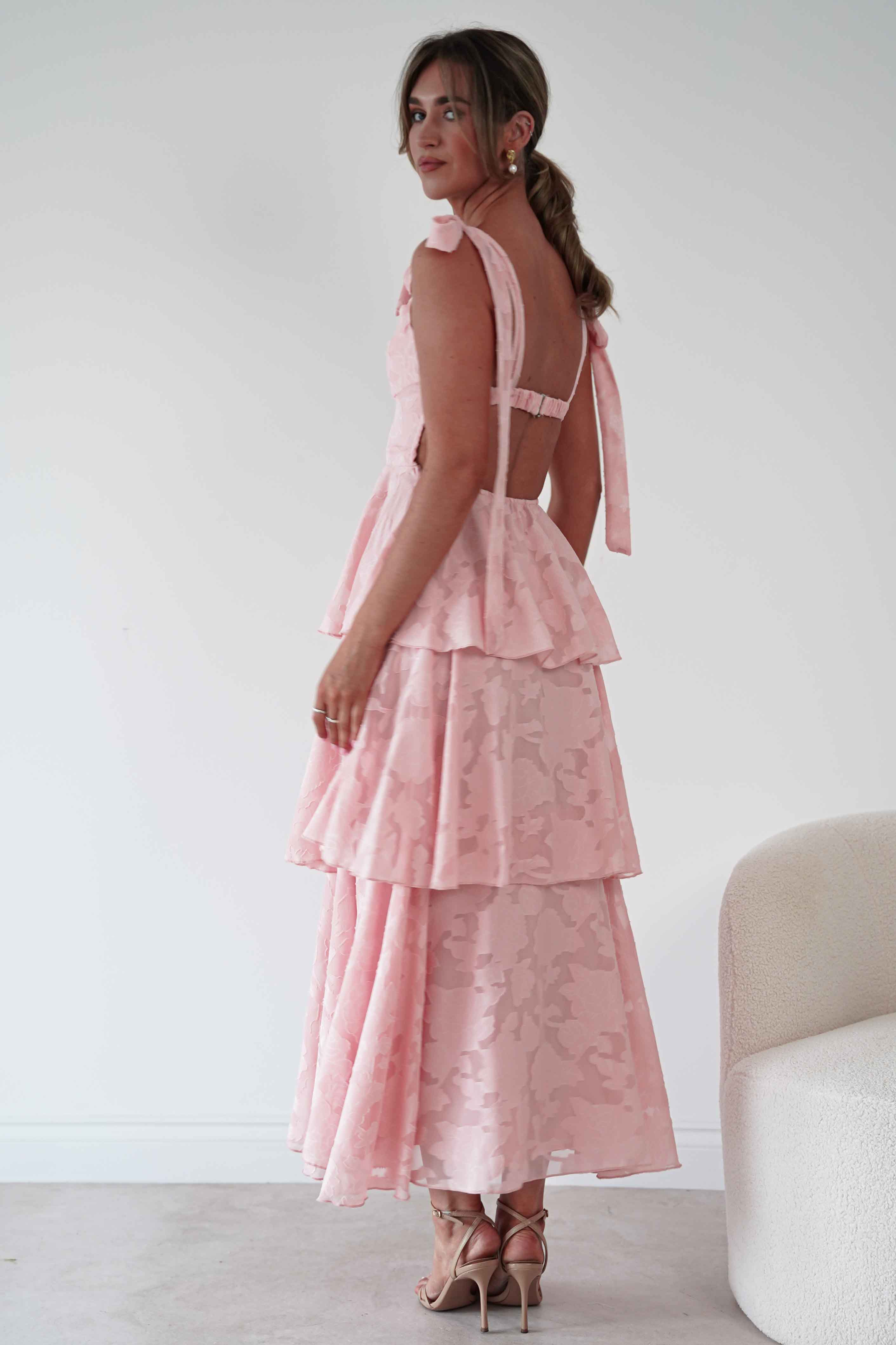 Oh Hello Clothing Women > Clothing > Dresses Niama Floral Jacquard Tiered Maxi Dress | Blush