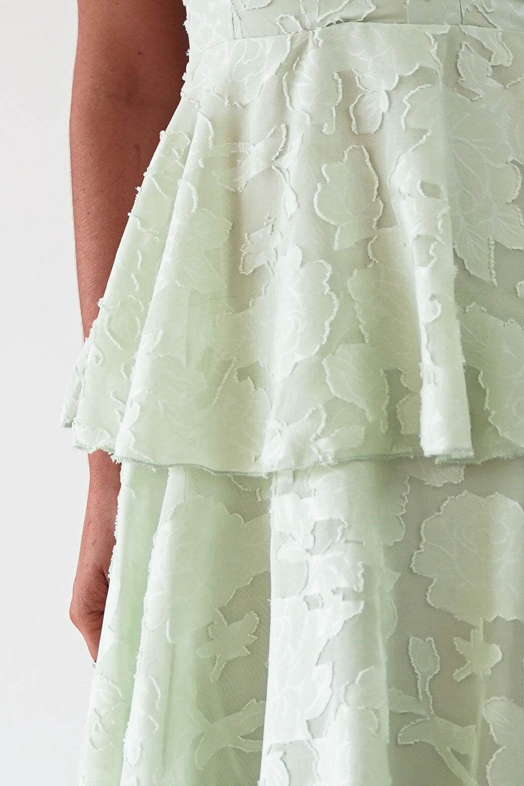 Oh Hello Clothing Women > Clothing > Dresses Niama Floral Jacquard Tiered Maxi Dress | Sage Green