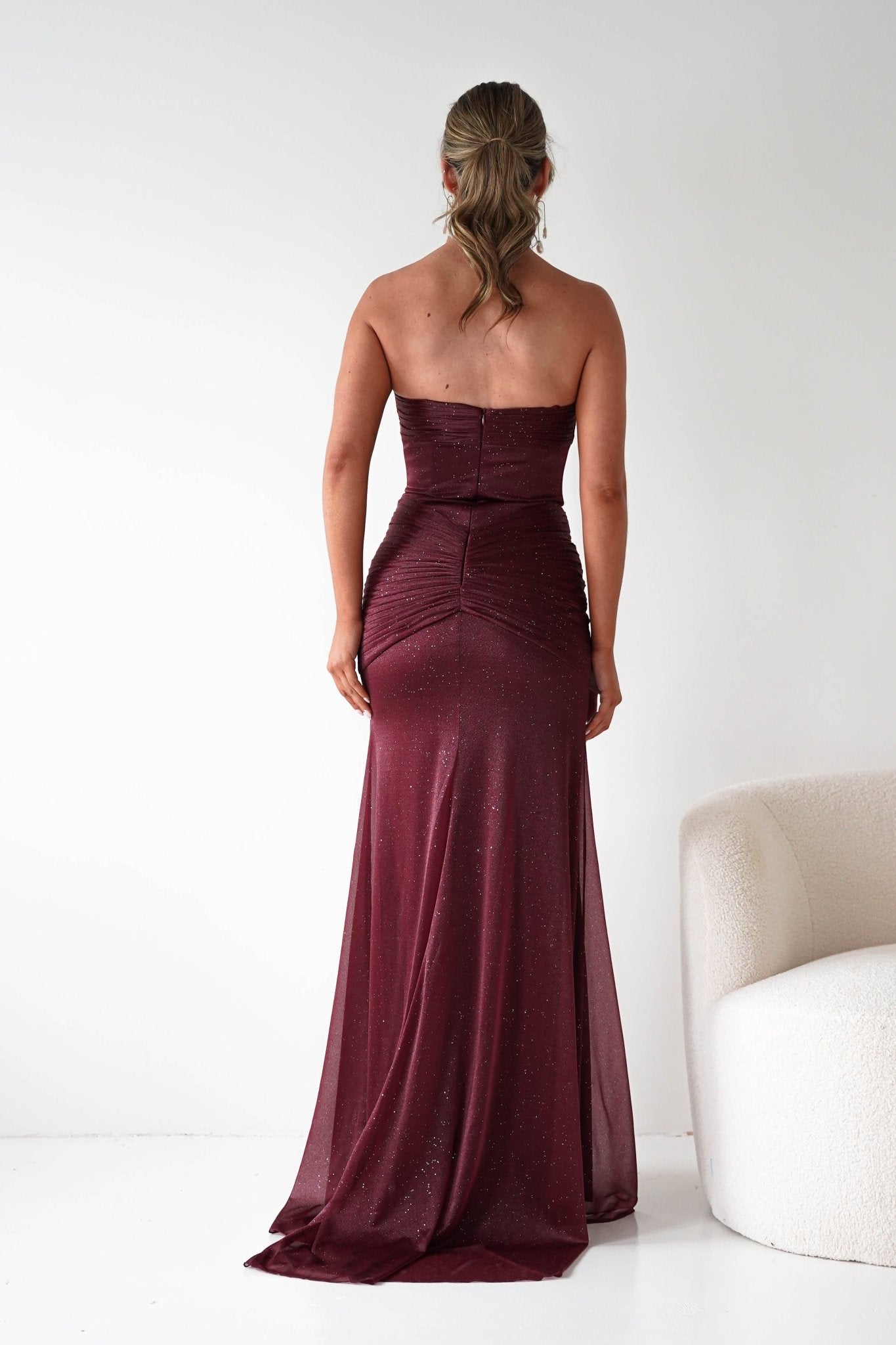 Oh Hello Clothing Dresses Nicola Strapless Glitter Gown | Burgundy