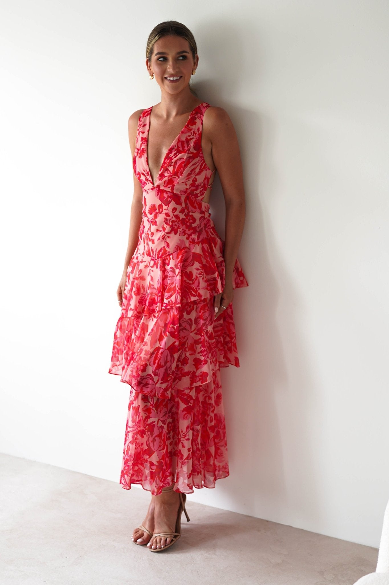 Nicolette Ruffle Maxi Dress Red Print | Wedding Guest Dress | Maxi | Oh Hello Clothing