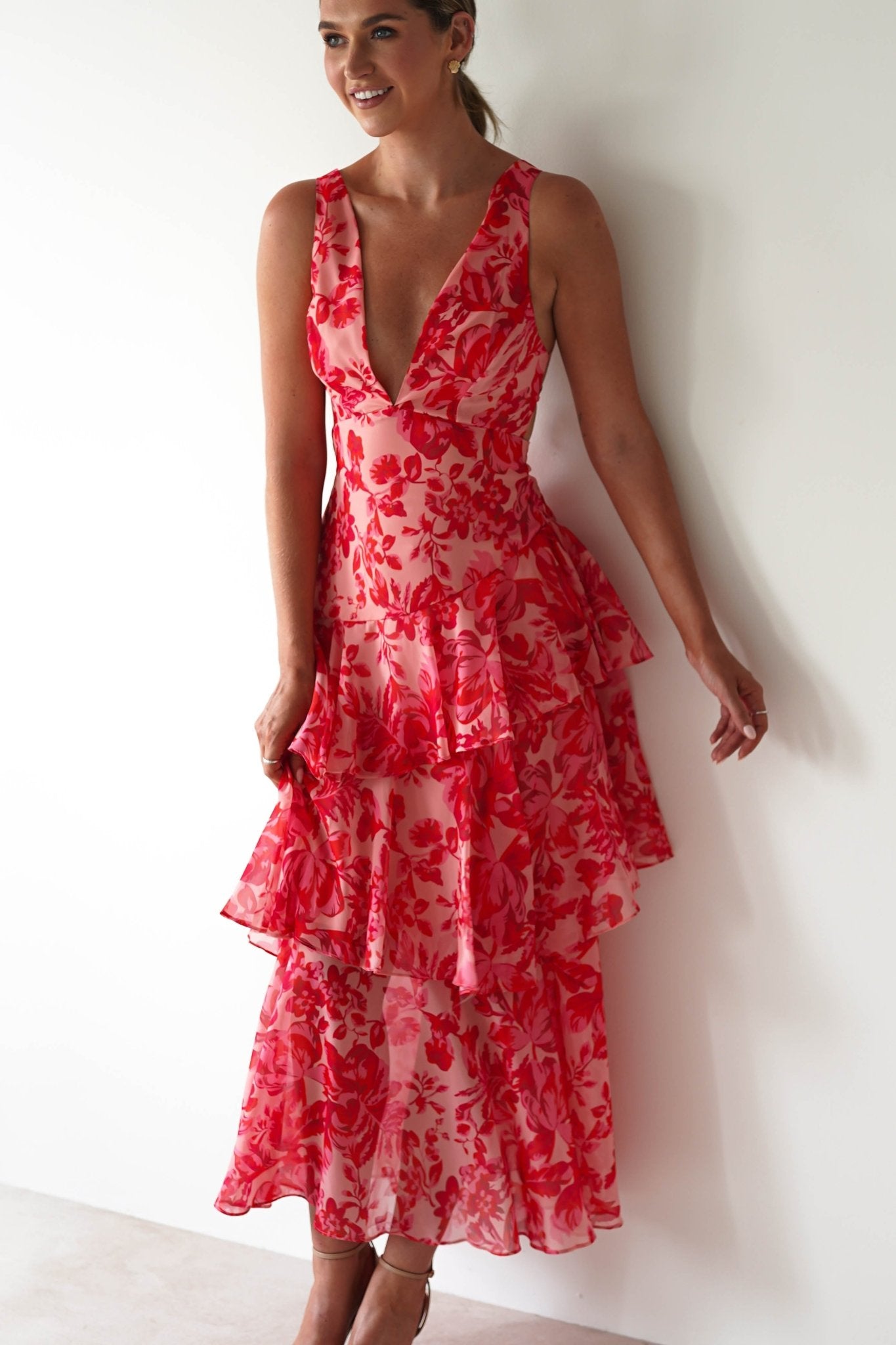 Nicolette Ruffle Maxi Dress Red Print | Wedding Guest Dress | Maxi | Oh Hello Clothing