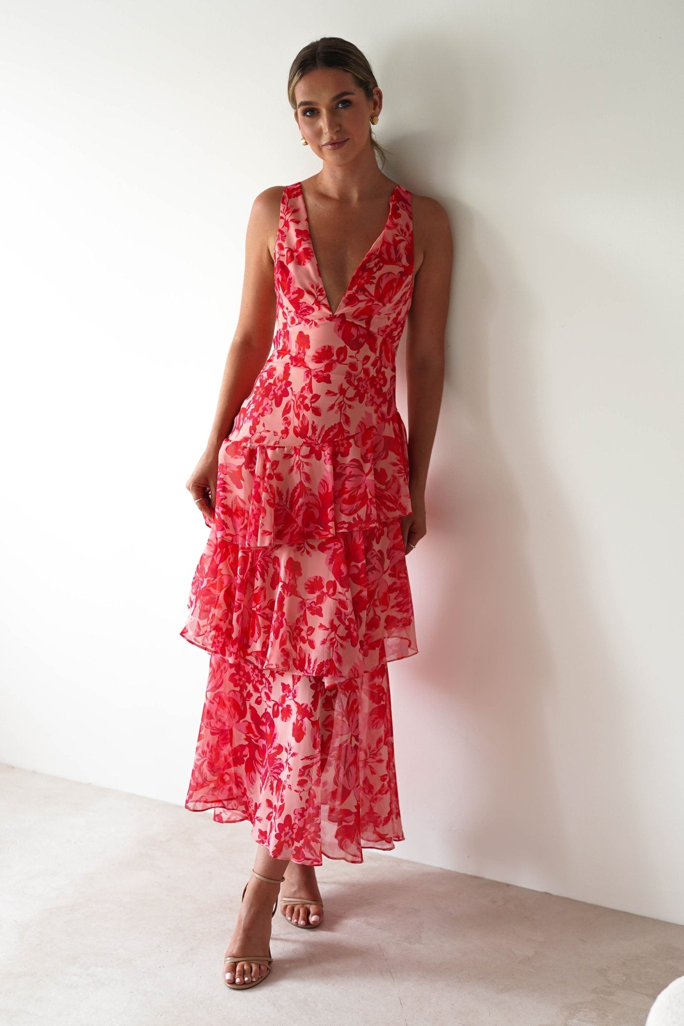 Nicolette Ruffle Maxi Dress Red Print | Wedding Guest Dress | Maxi | Oh Hello Clothing