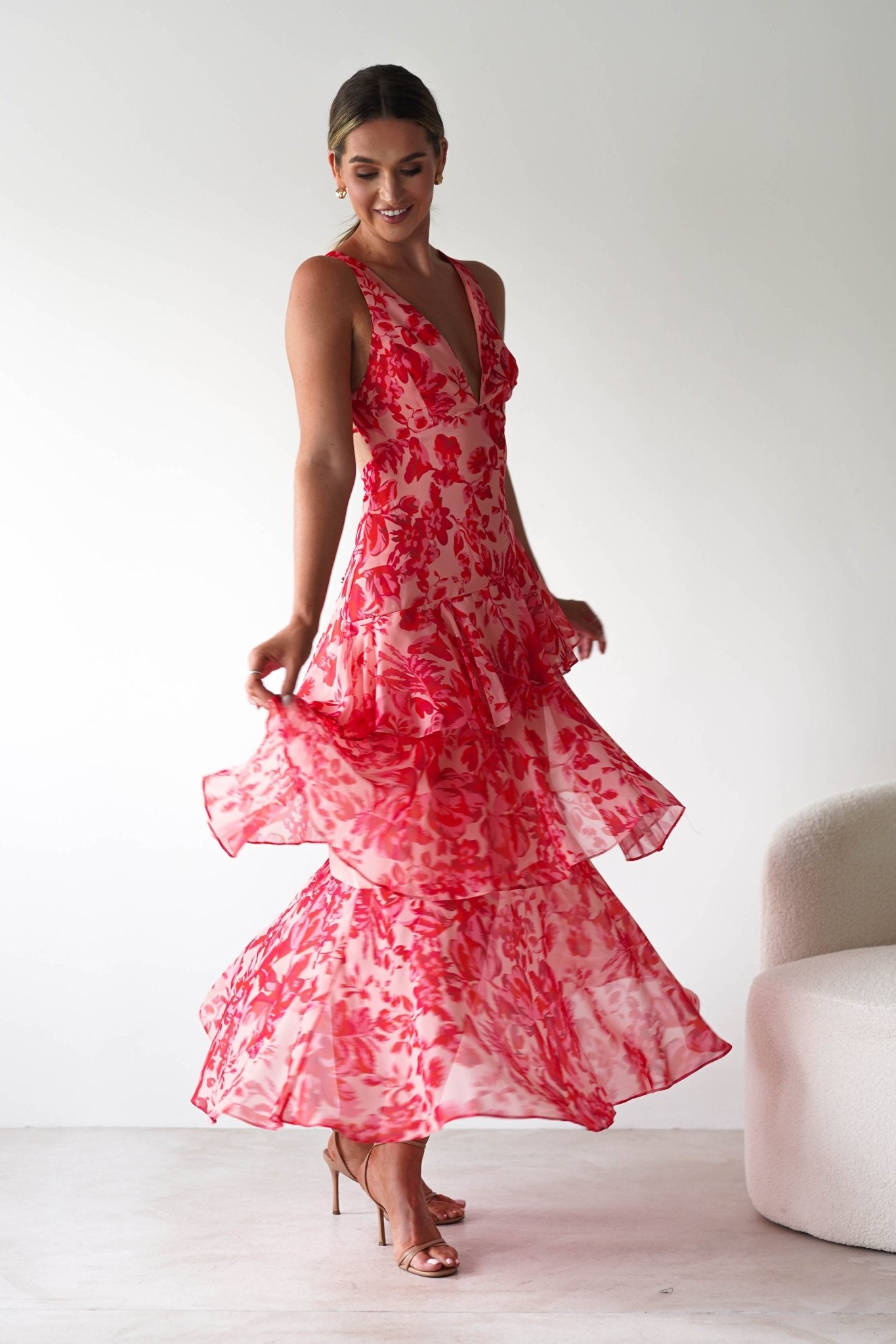 Nicolette Ruffle Maxi Dress Red Print | Wedding Guest Dress | Maxi | Oh Hello Clothing