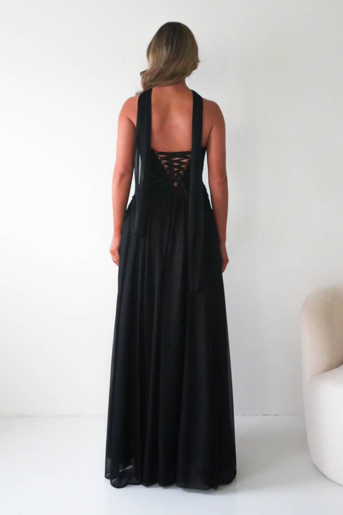 Oh Hello Clothing Dresses Nicolette Strapless Chiffon Maxi Gown | Black