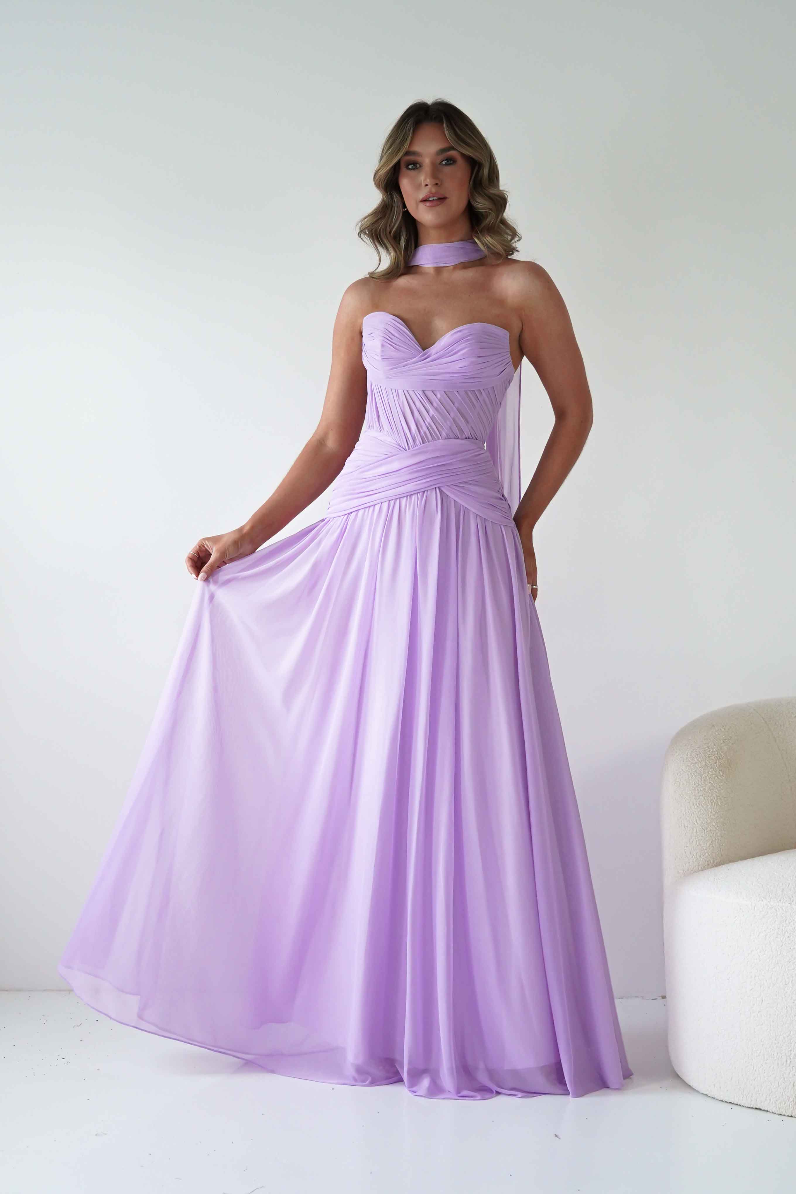 Oh Hello Clothing Women > Clothing > Dresses Nicolette Strapless Chiffon Maxi Gown | Lavender