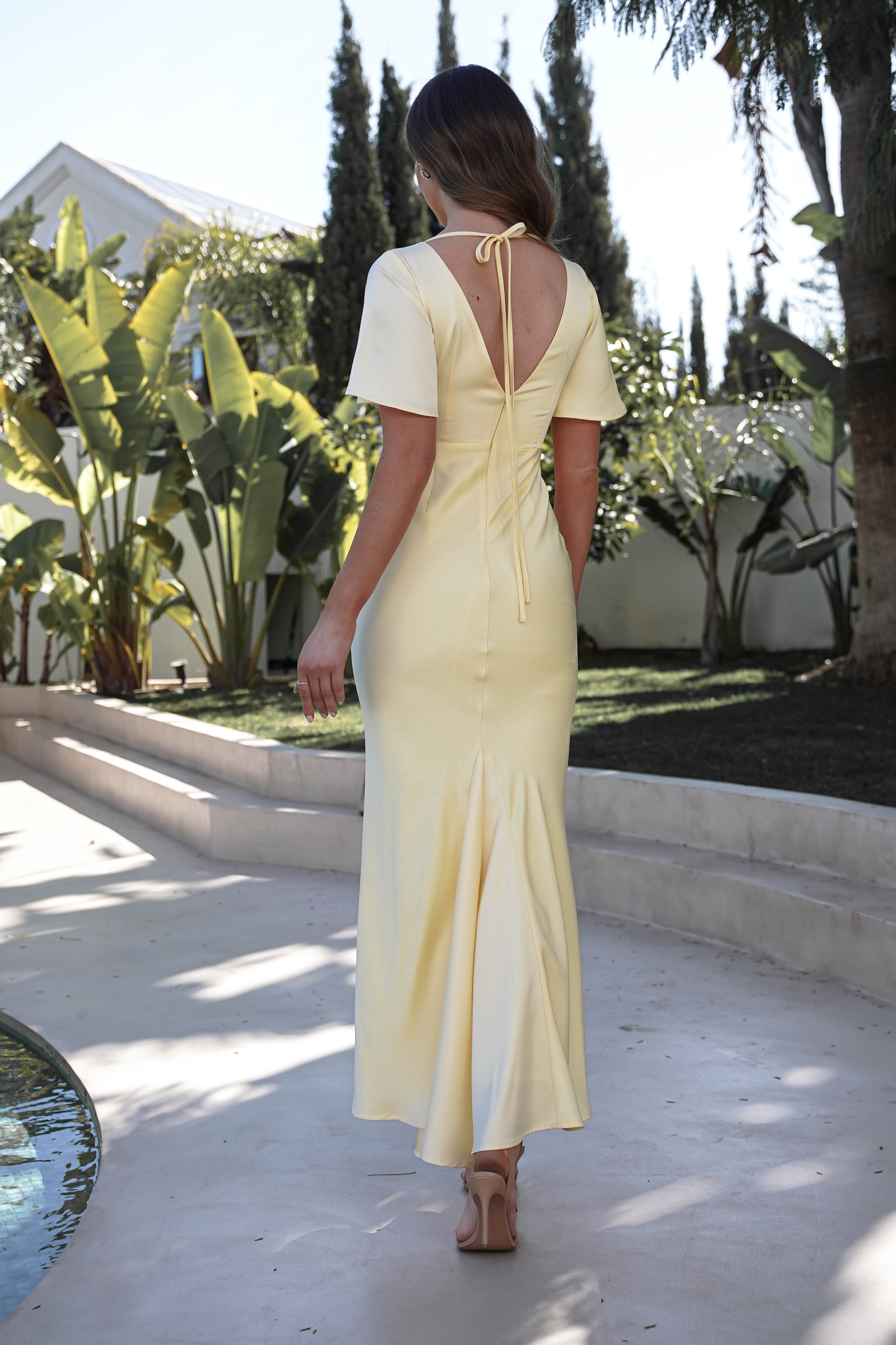 Olivia Soft Matte Satin Maxi Dress Yellow | Wedding Guest Dress | Maxi | Satin | Oh Hello Clothing