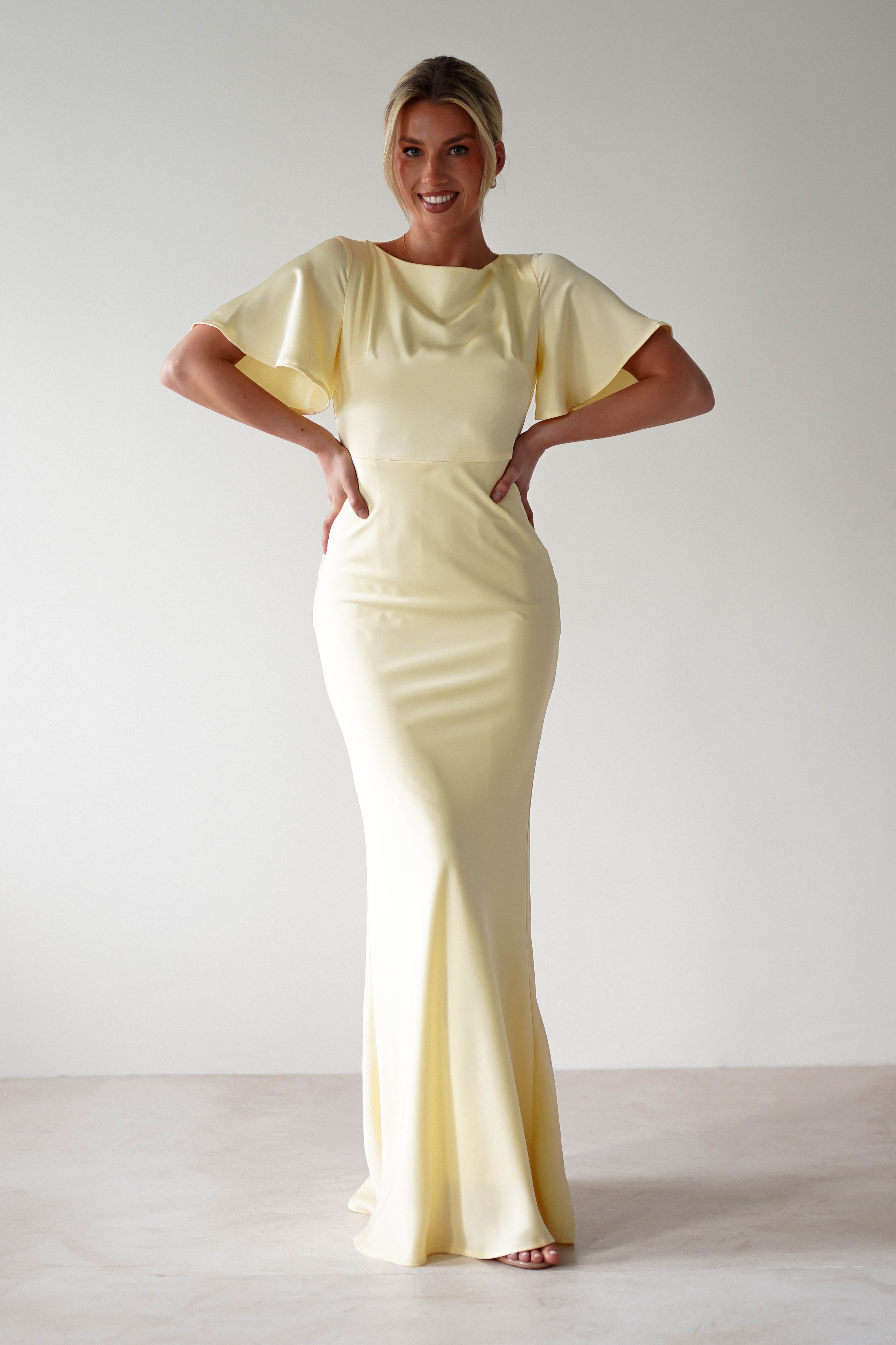 Olivia Soft Matte Satin Maxi Dress Yellow | Wedding Guest Dress | Maxi | Satin | Oh Hello Clothing