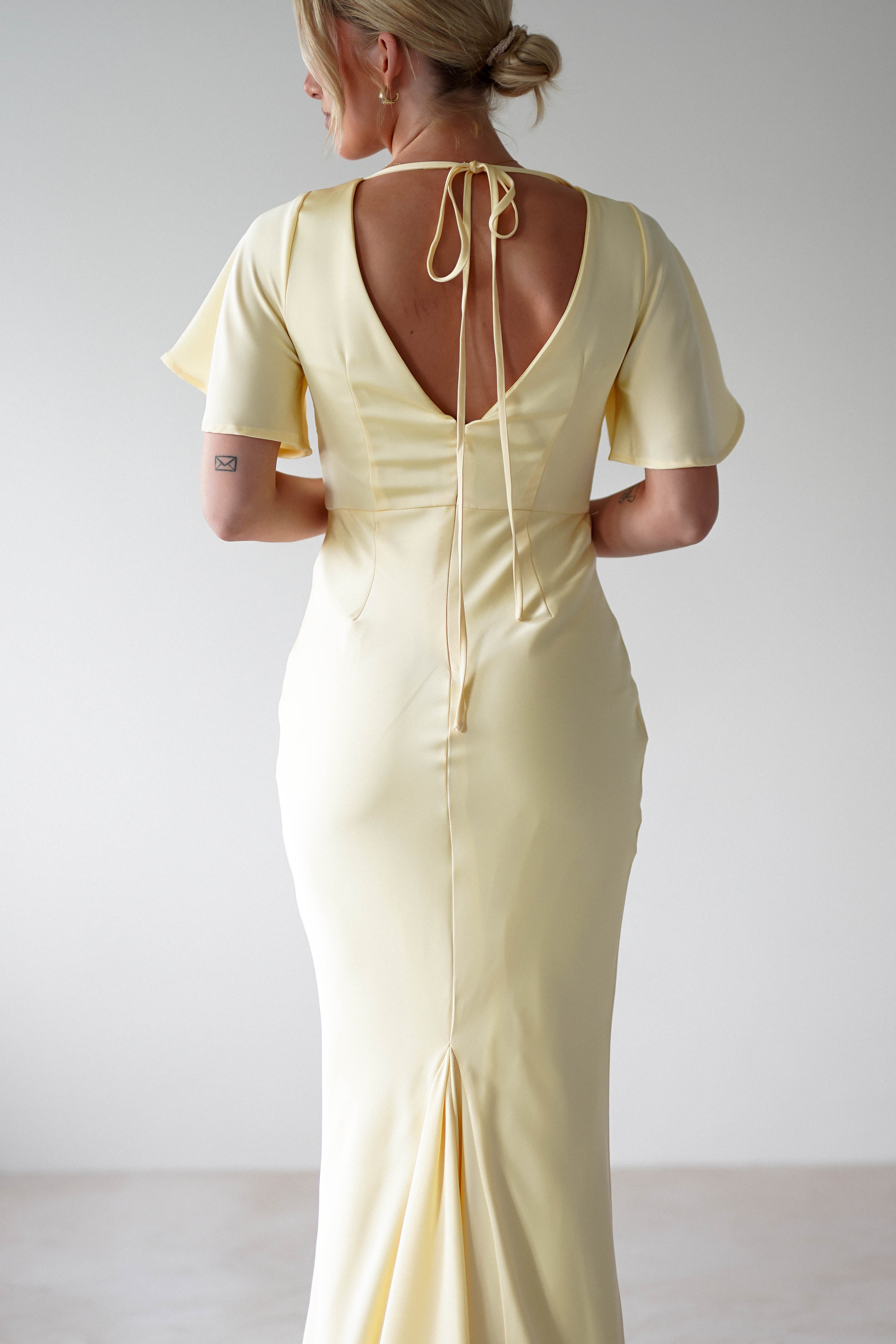 Olivia Soft Matte Satin Maxi Dress Yellow | Wedding Guest Dress | Maxi | Satin | Oh Hello Clothing
