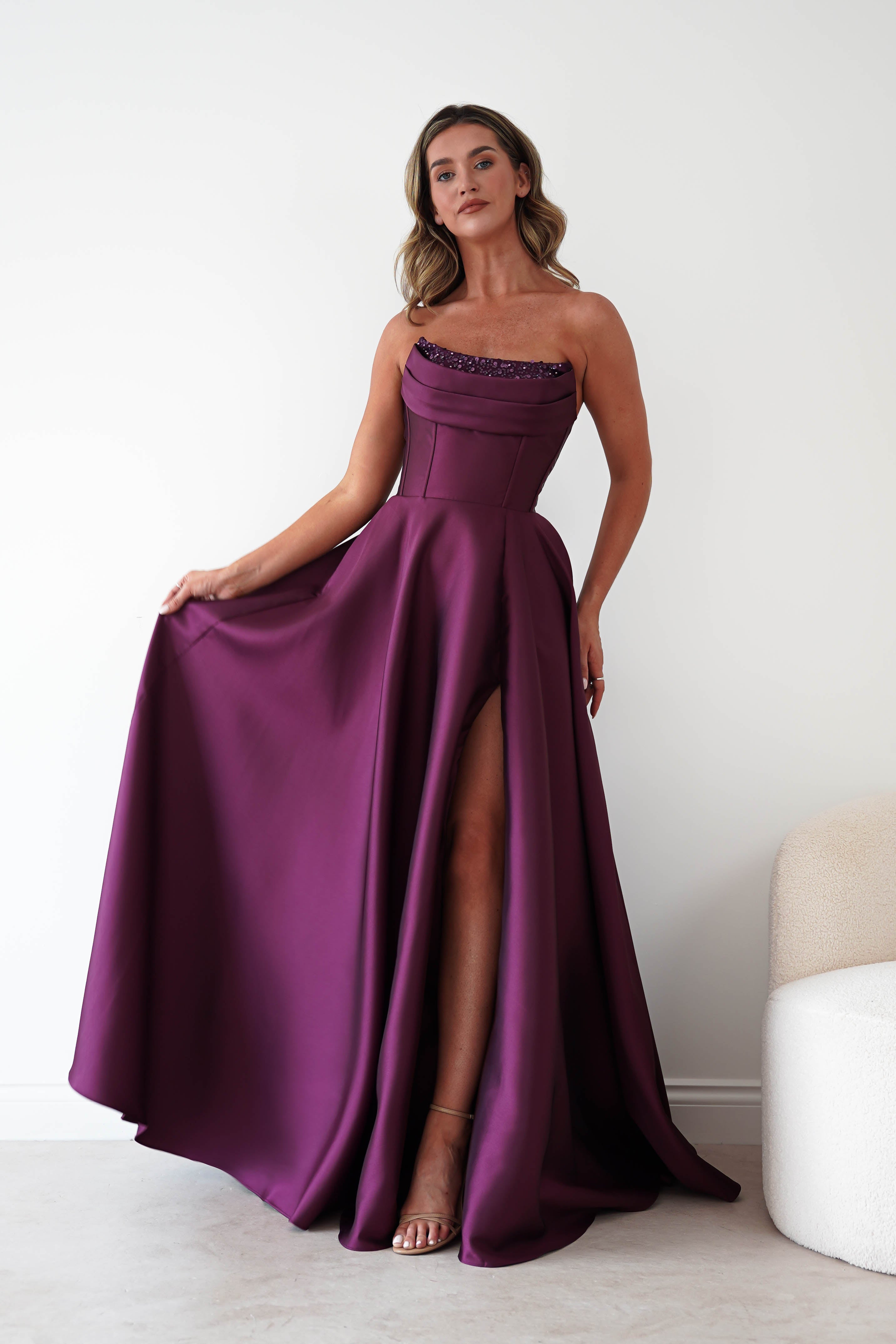 Oh Hello Clothing Dresses > Prom Dresses Pepper Strapless A-Line Maxi Gown | Berry