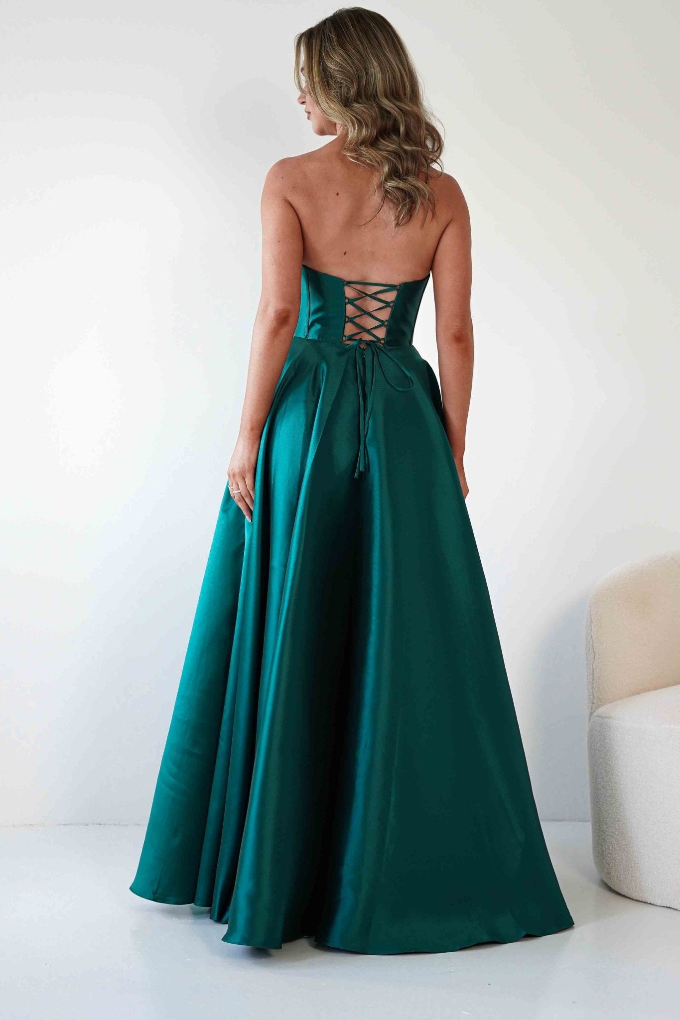 Pepper Strapless A-Line Maxi Gown | Emerald Green | Debs & Prom | Formal Gown | Oh Hello Clothing