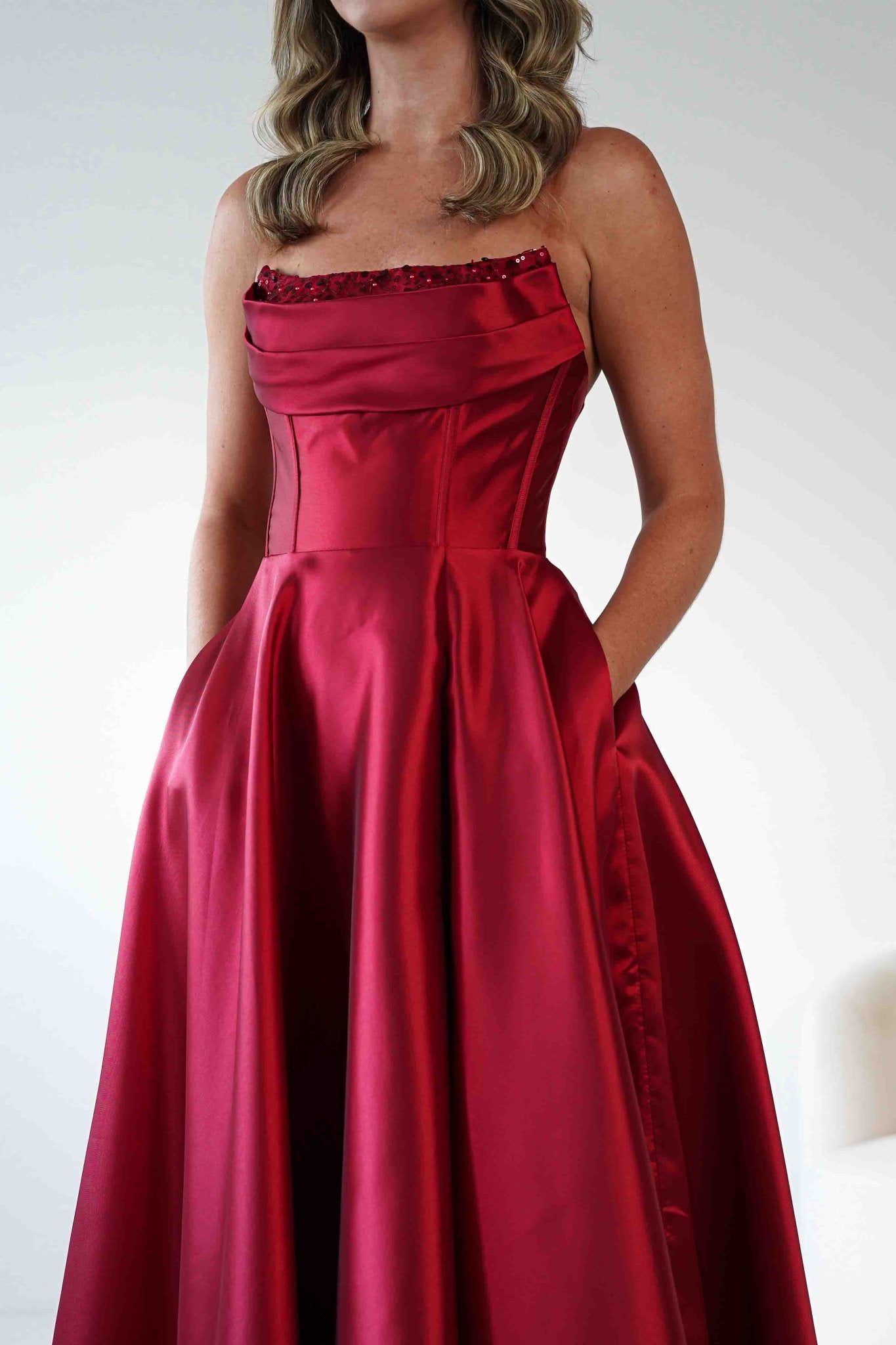 Pepper Strapless A-Line Maxi Gown | Red | Debs & Prom | Formal Gown | Oh Hello Clothing