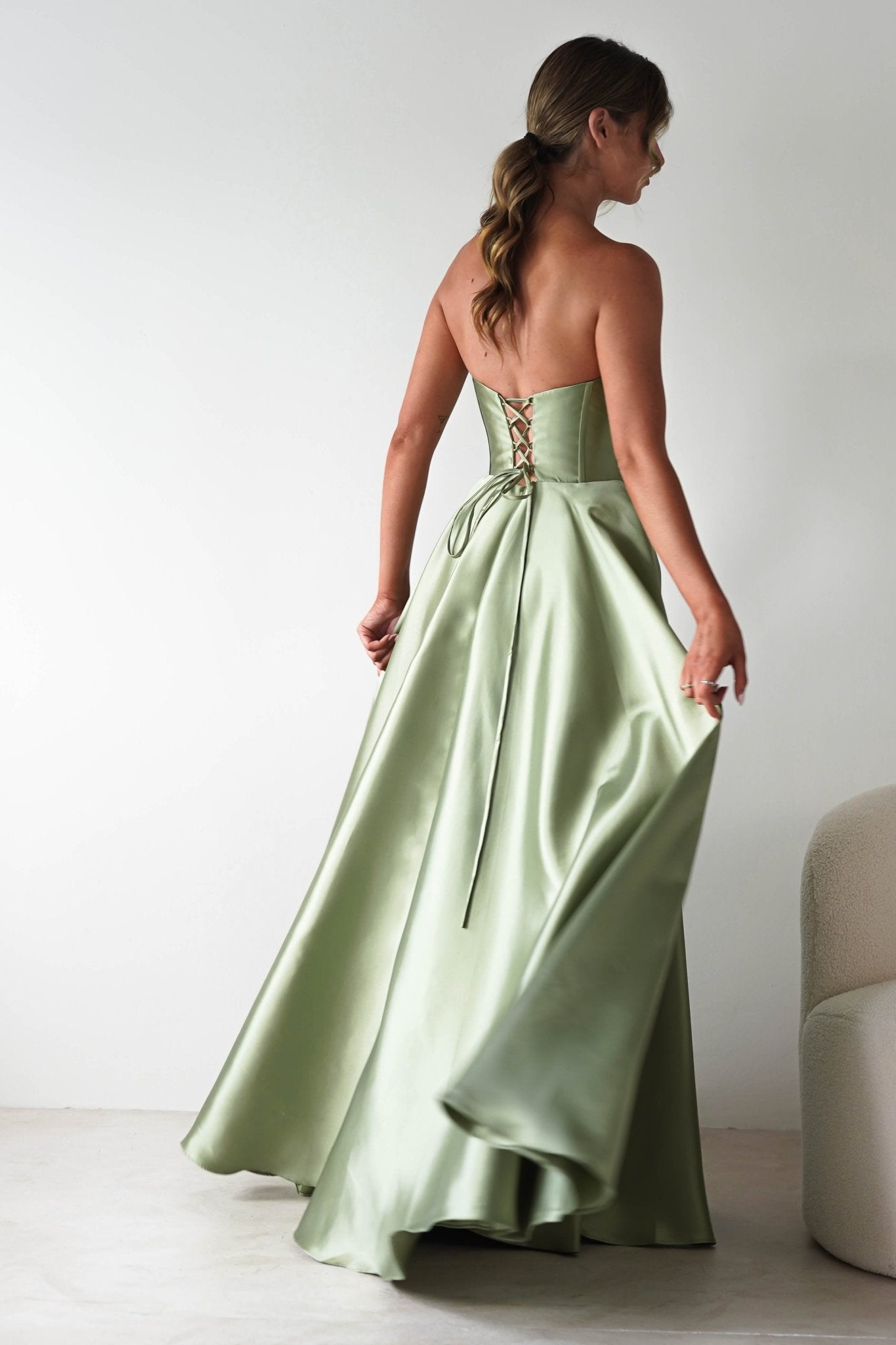 Pepper Strapless A-Line Maxi Gown | Sage | Debs & Prom | Formal Gown | Oh Hello Clothing