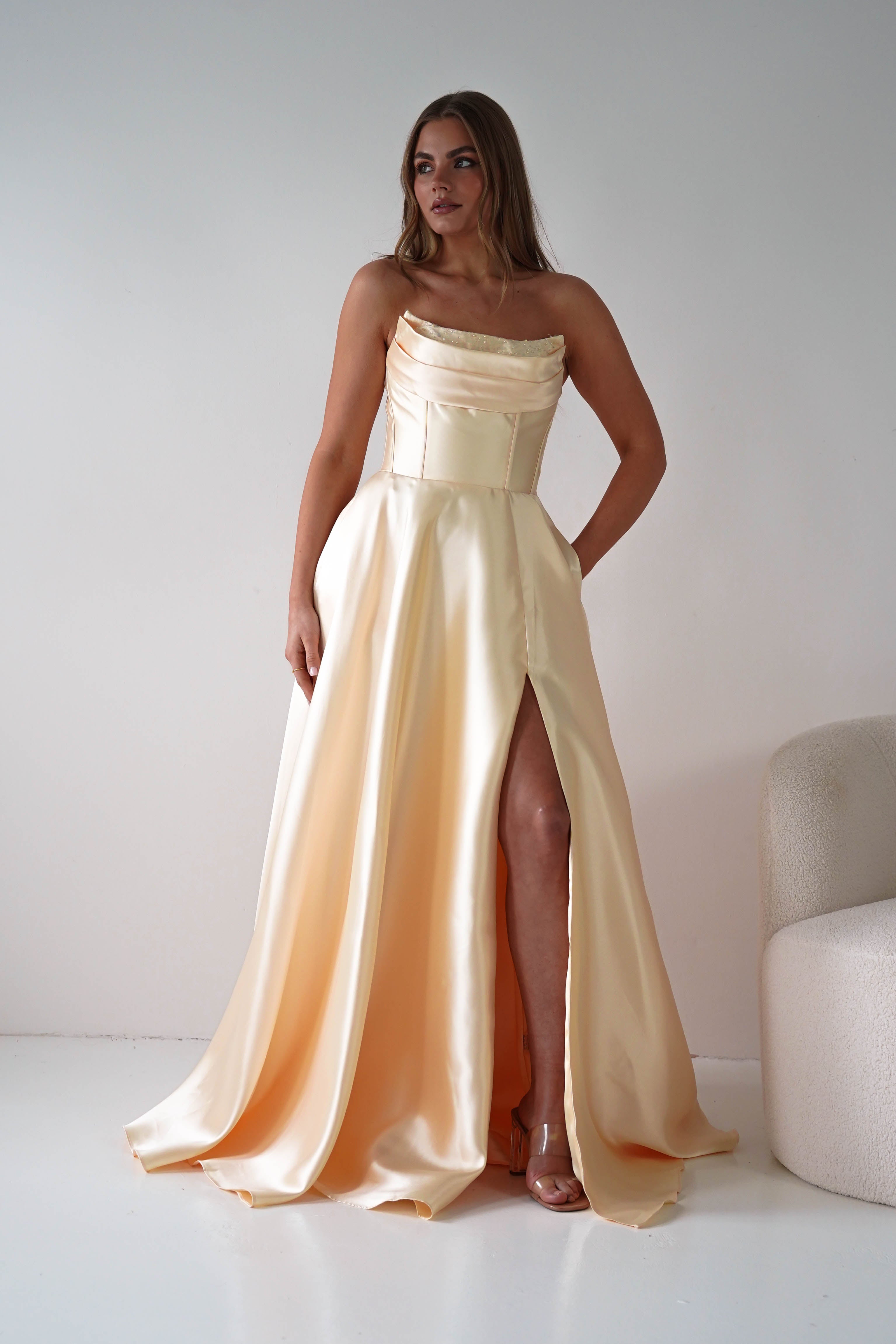 Oh Hello Clothing Dresses > Prom Dresses Pepper Strapless A-Line Maxi Gown | Yellow