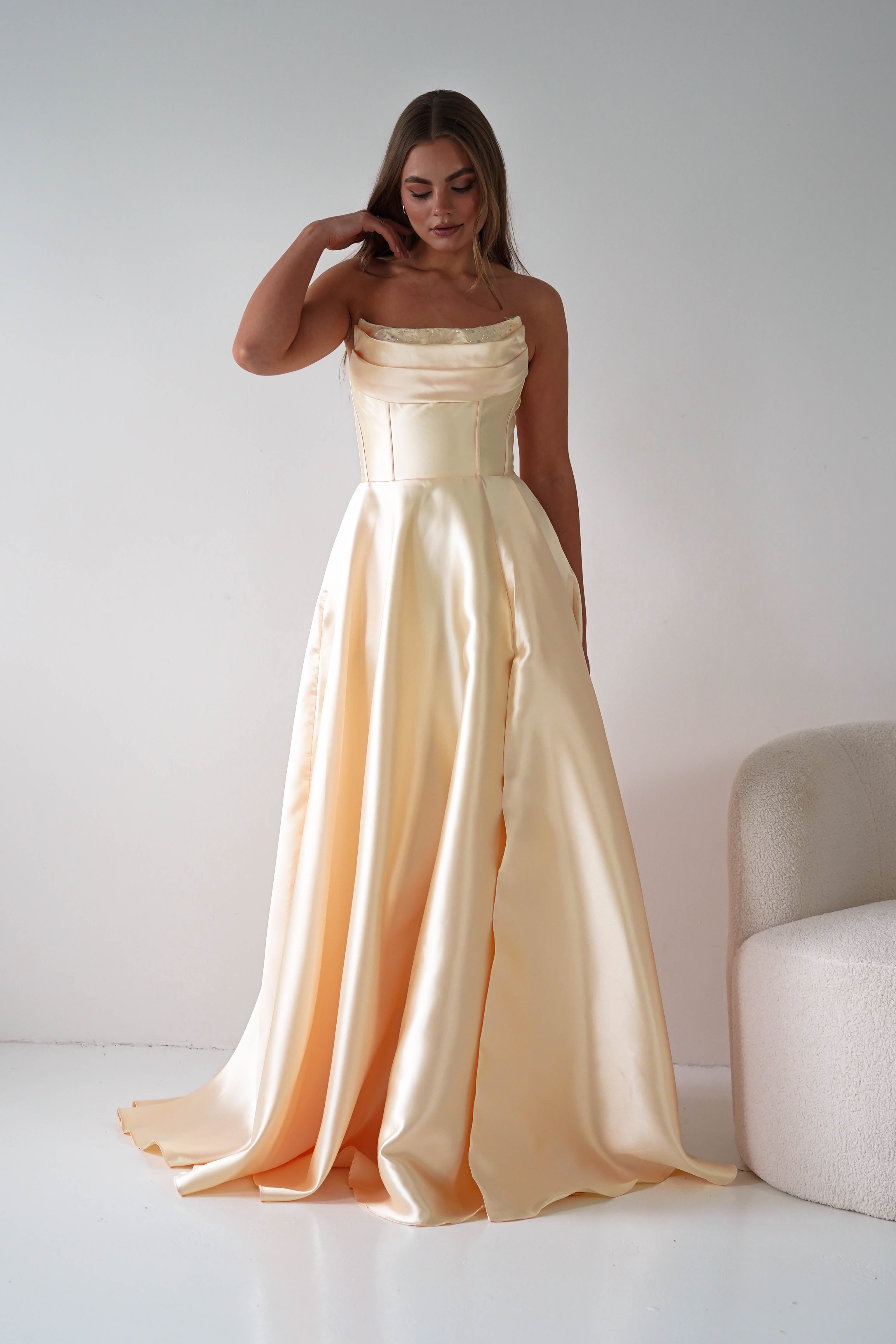 Oh Hello Clothing Dresses > Prom Dresses Pepper Strapless A-Line Maxi Gown | Yellow