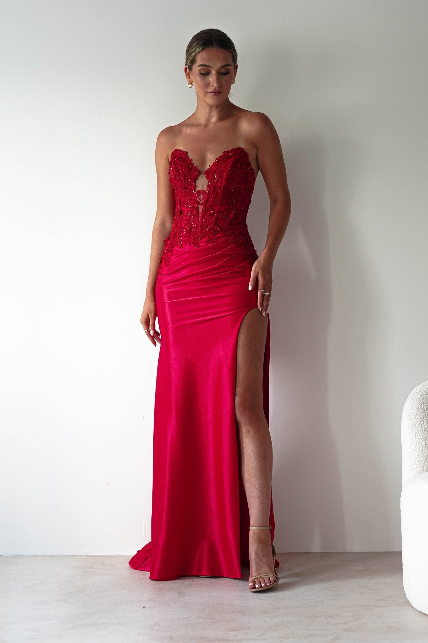 Perla Embellished Gown | Red | Debs & Prom | Formal Gown | Oh Hello Clothing