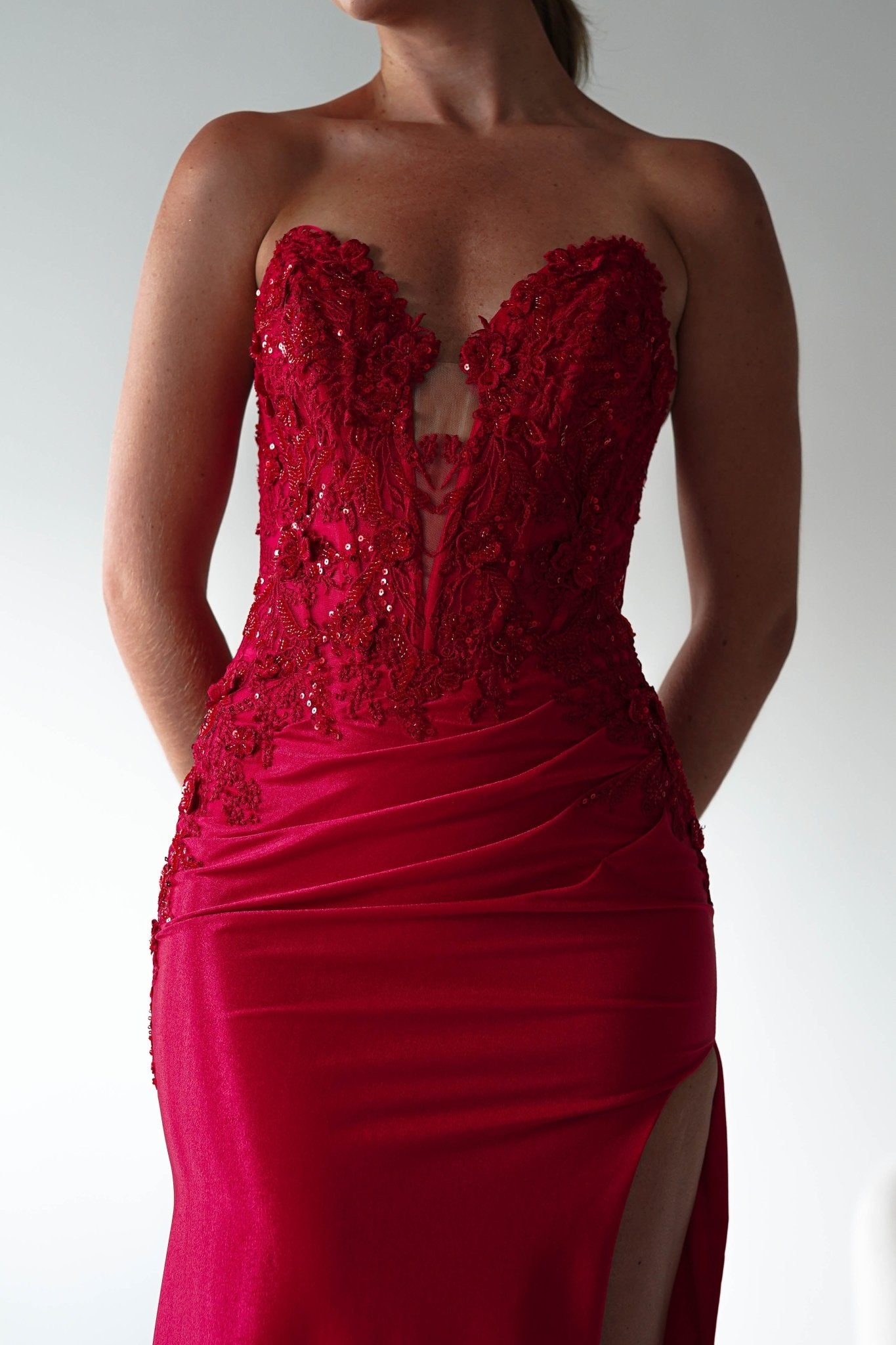 Perla Embellished Gown | Red | Debs & Prom | Formal Gown | Oh Hello Clothing
