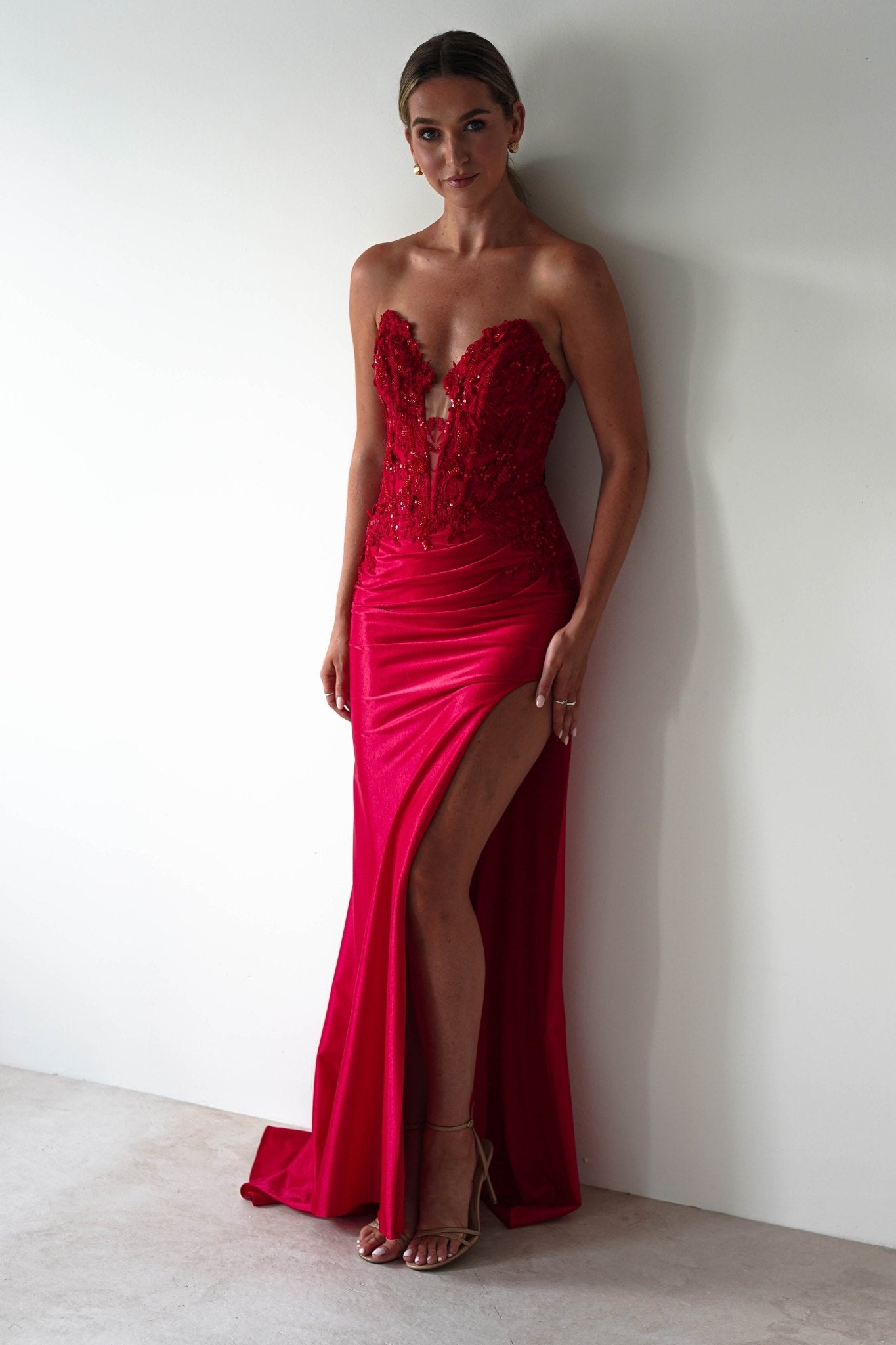 Perla Embellished Gown | Red | Debs & Prom | Formal Gown | Oh Hello Clothing