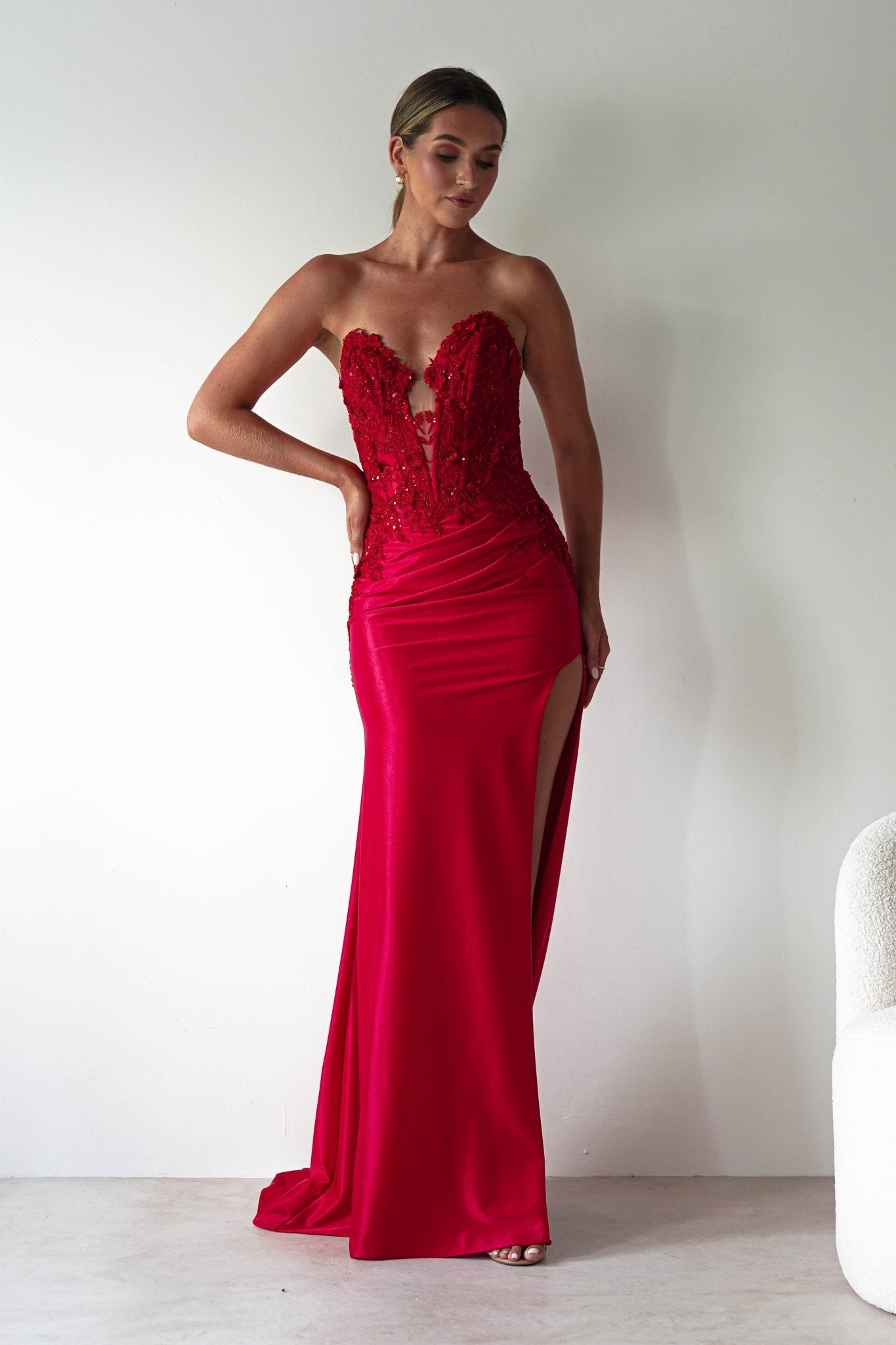 Perla Embellished Gown | Red | Debs & Prom | Formal Gown | Oh Hello Clothing