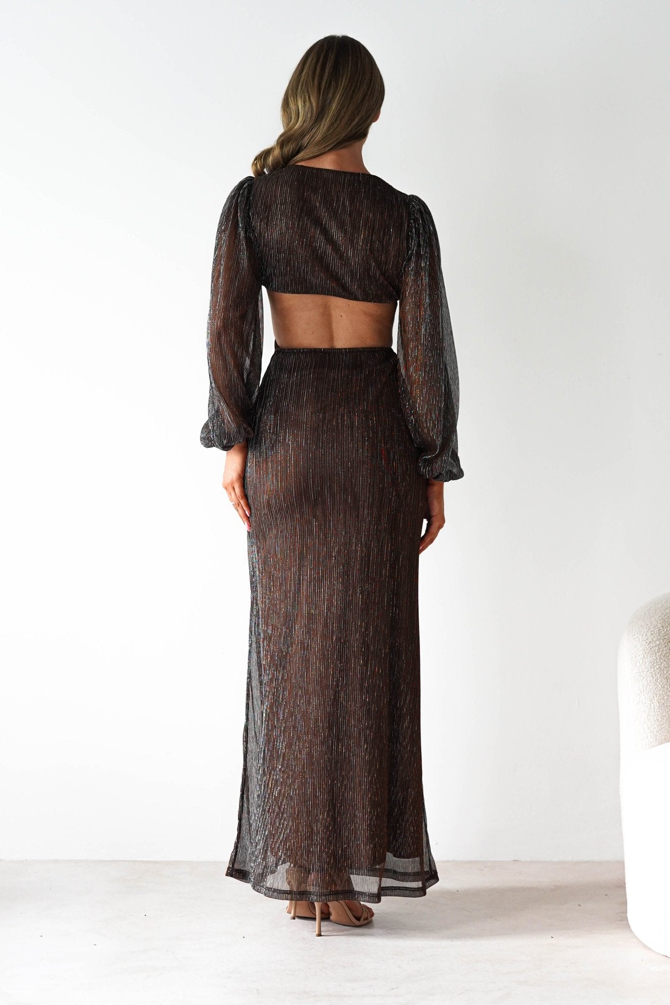 Pietra Plisse Cut Out Maxi Dress Brown | Wedding Guest Dress | Maxi | Oh Hello Clothing