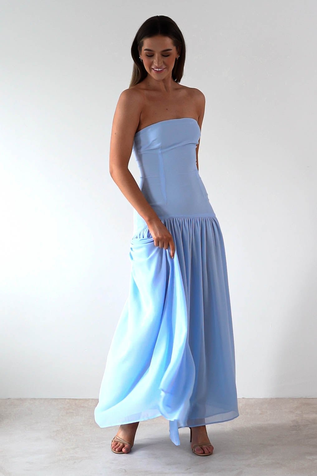 Polinna Strapless Chiffon Maxi Dress Blue | Wedding Guest Dress | Maxi | Chiffon | Oh Hello Clothing