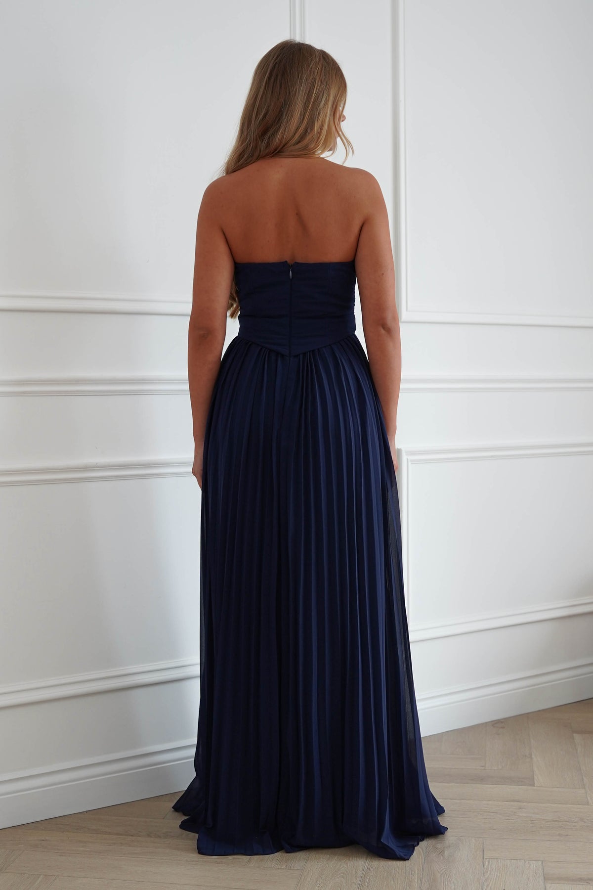 Oh Hello Clothing Women > Clothing > Dresses Porto Strapless Pleated Chiffon Maxi Dress | Navy