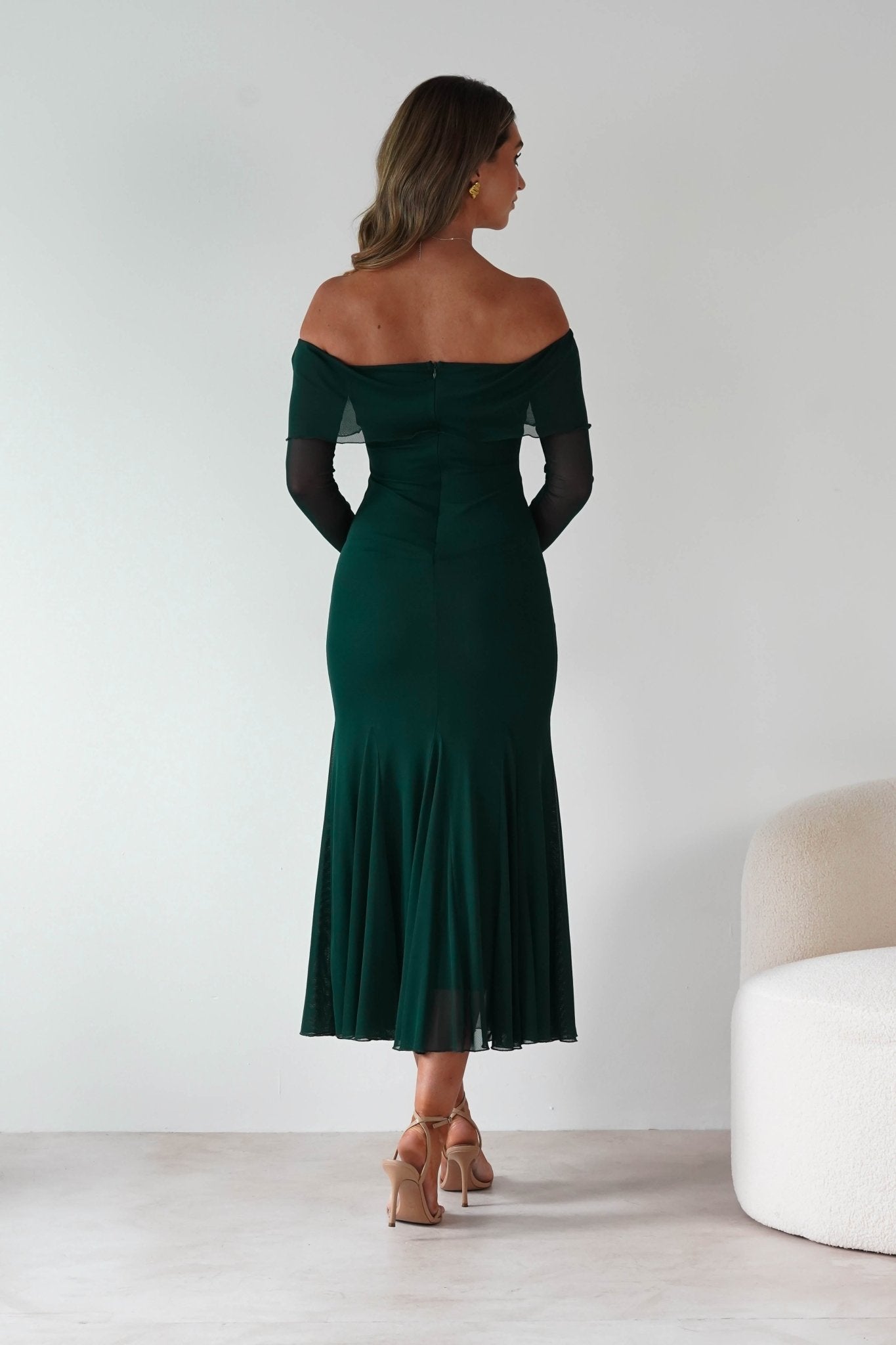 Presley Mesh Long Sleeve Midaxi Dress Forest Green | Wedding Guest Dress | Long Sleeve | Mesh | Oh Hello Clothing